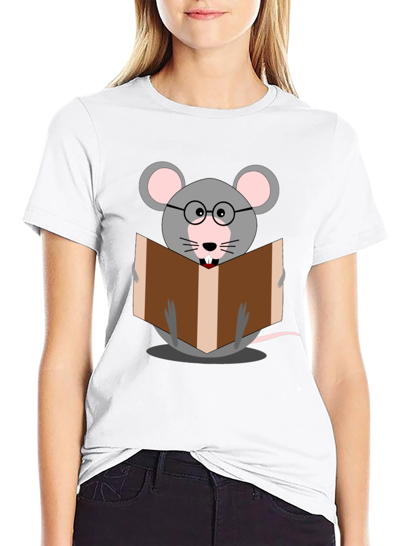 Black Bookworm Mouse Graphic Tee - Read in Style view 9