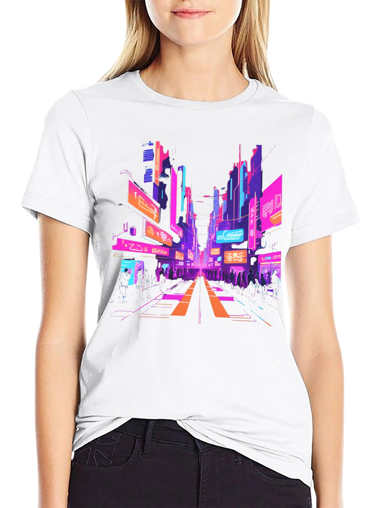 Black Cyberpunk Cityscape Graphic Tee view 9