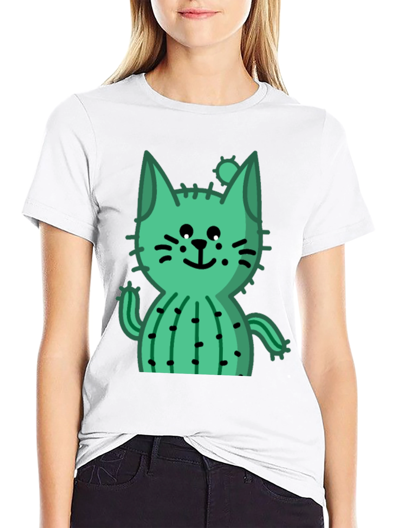 Black Cactus Cat Black T-Shirt - Trendy and Unique view 9