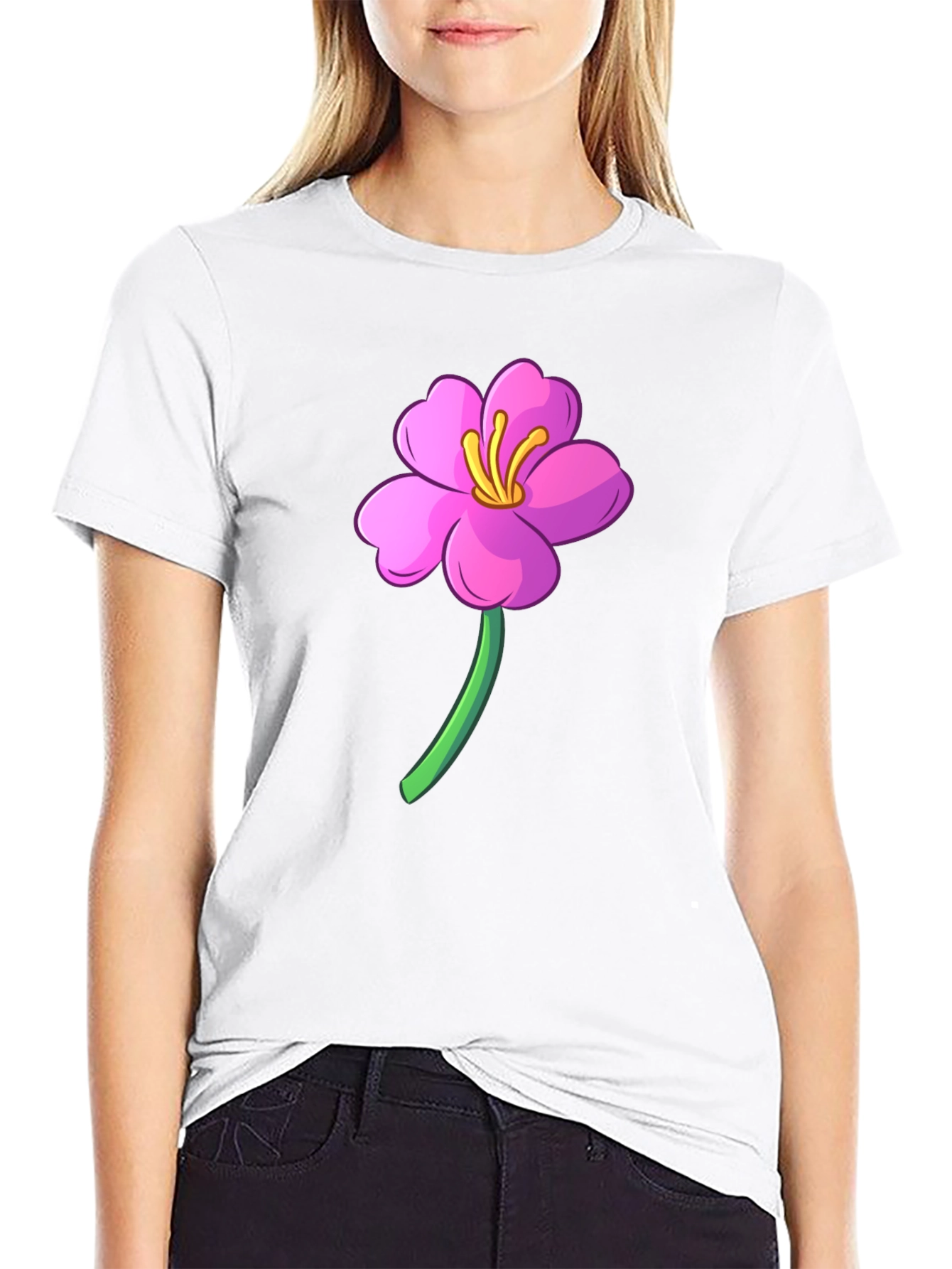 Black Pink Flower Graphic Black T-Shirt view 9