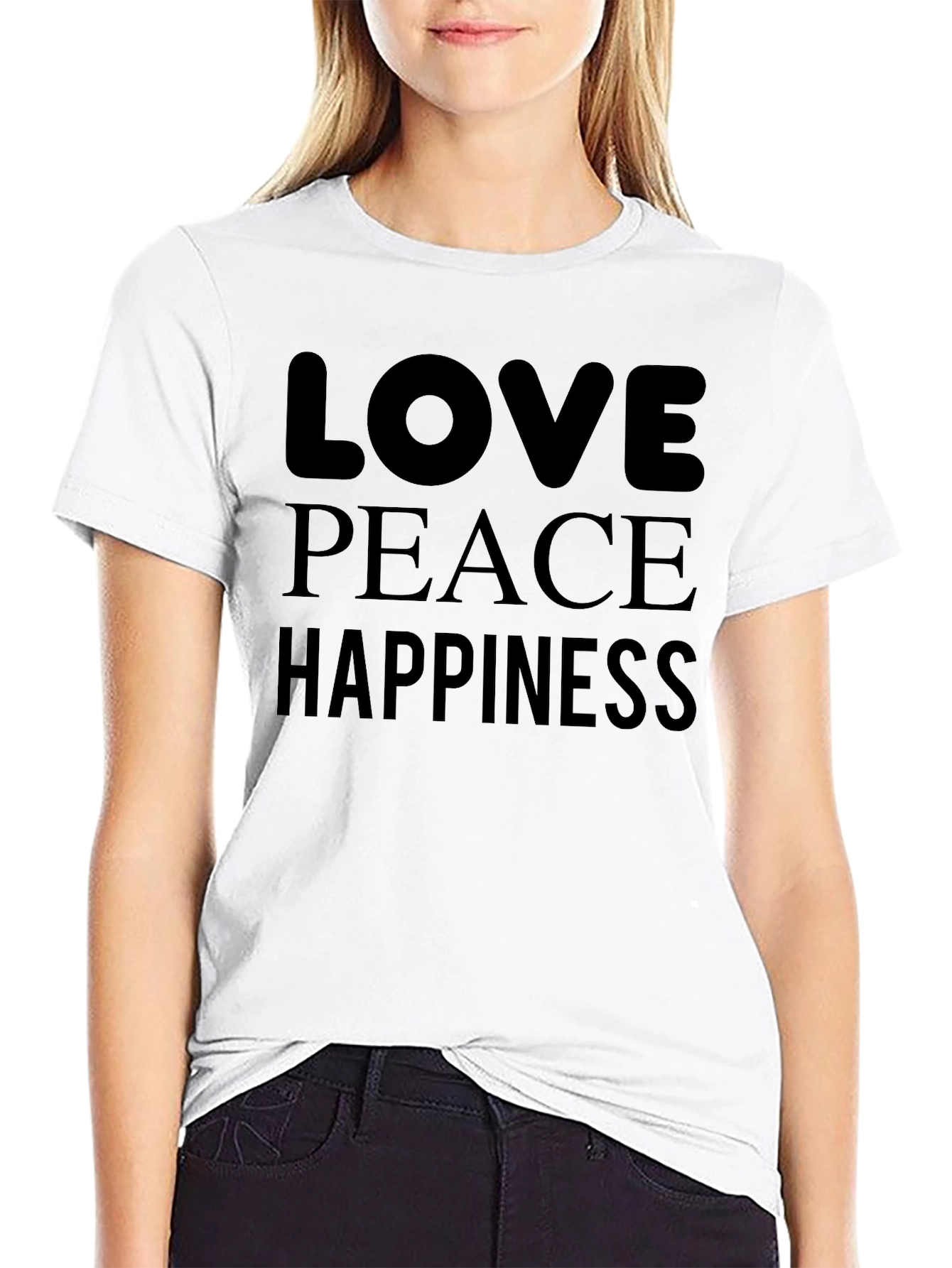 Black Love Peace Happiness Black Graphic Tee view 9