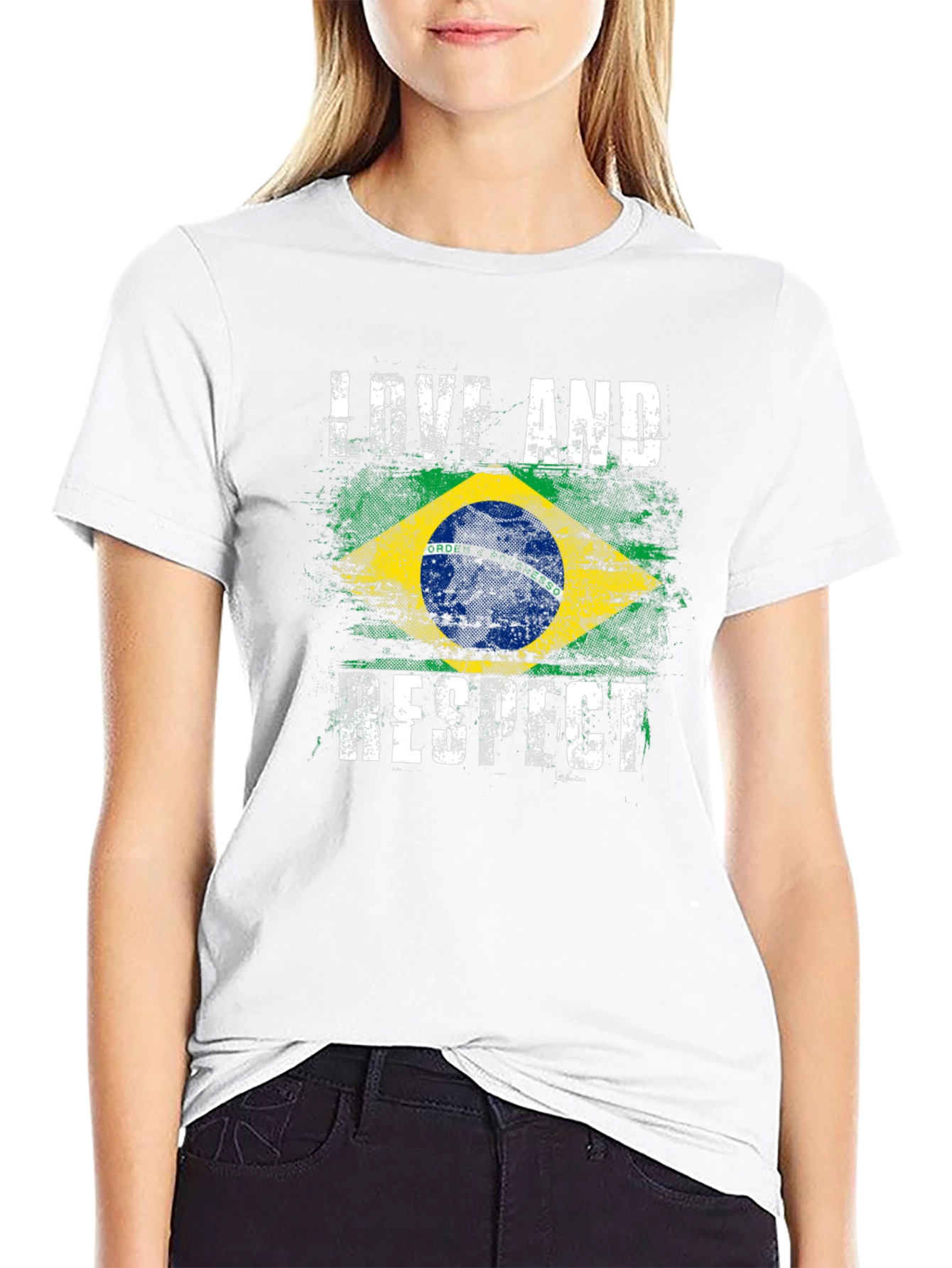 Black Brazil Flag Love and Respect T-Shirt view 9