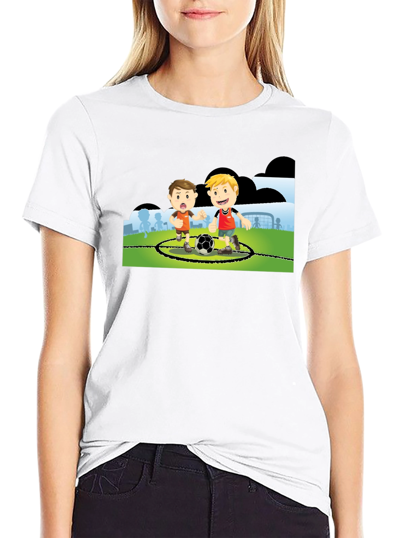 Black Boys Soccer Cartoon Black T-Shirt view 9