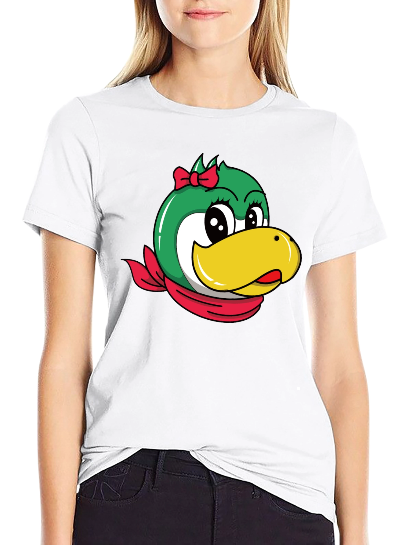 Black Cartoon Duck Head Graphic T-Shirt view 9