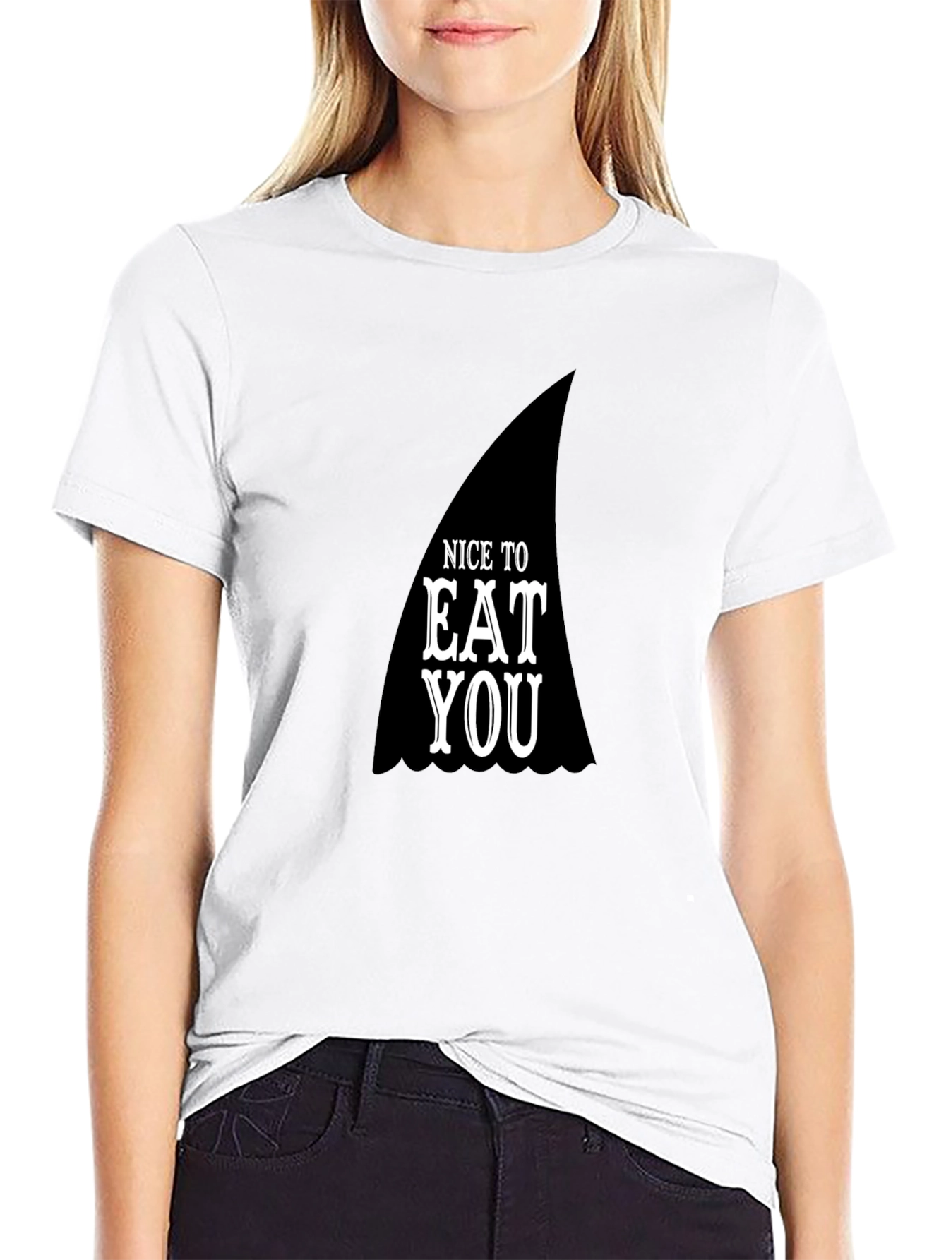 Black Nice To Eat You Shark Fin T-Shirt view 9