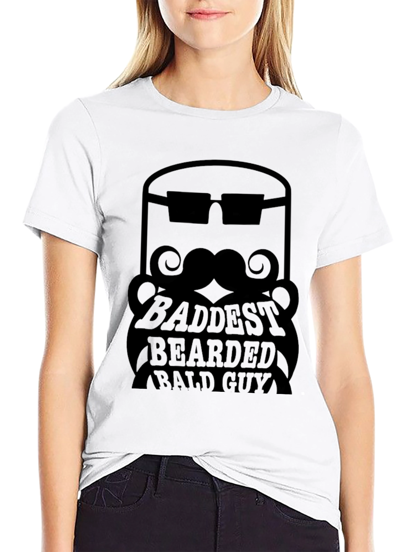 Black Baddest Bearded Bald Guy Black Graphic Tee view 9