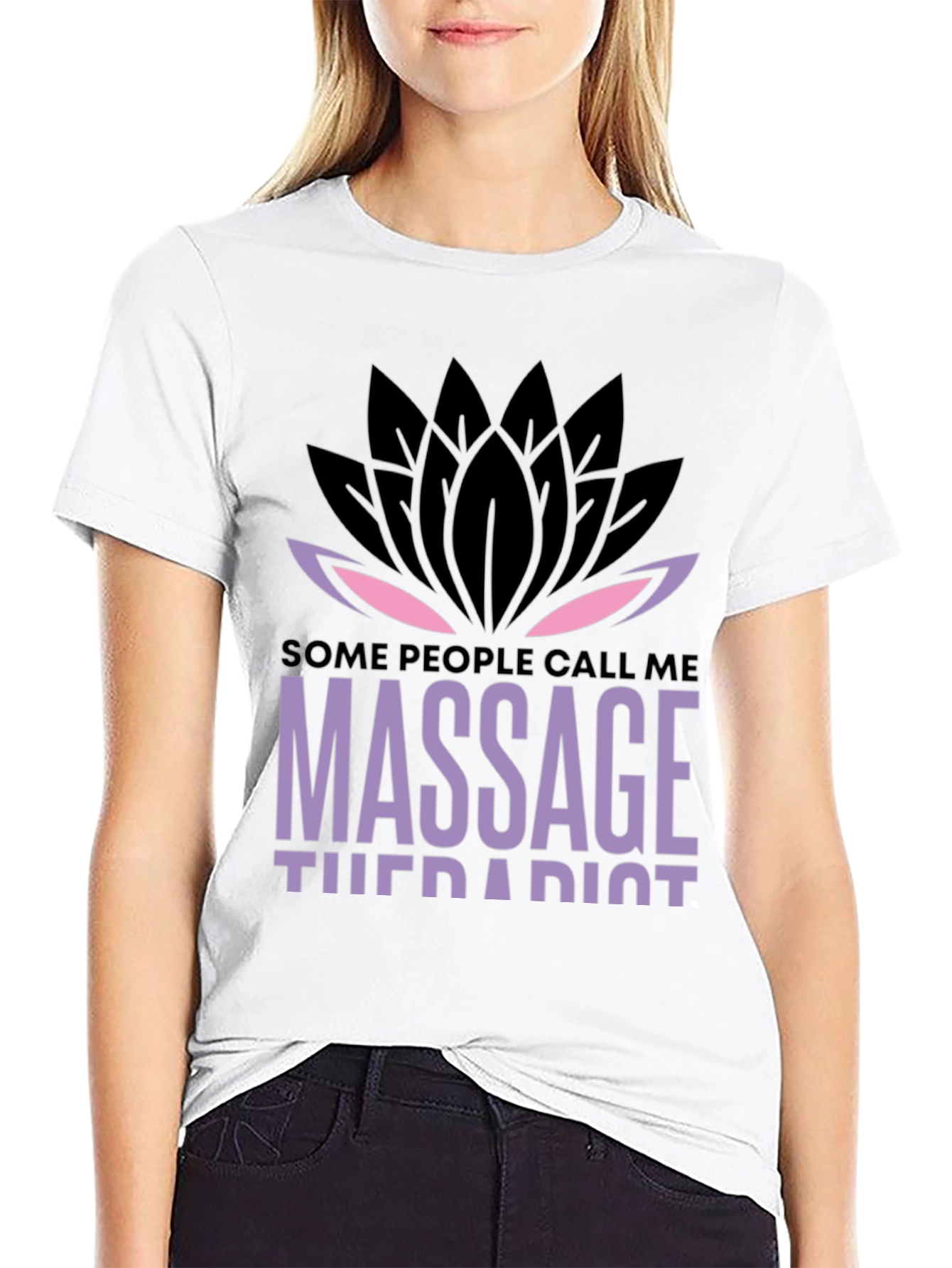 Black Massage Therapist Lotus Graphic T-Shirt - Unique Design view 9