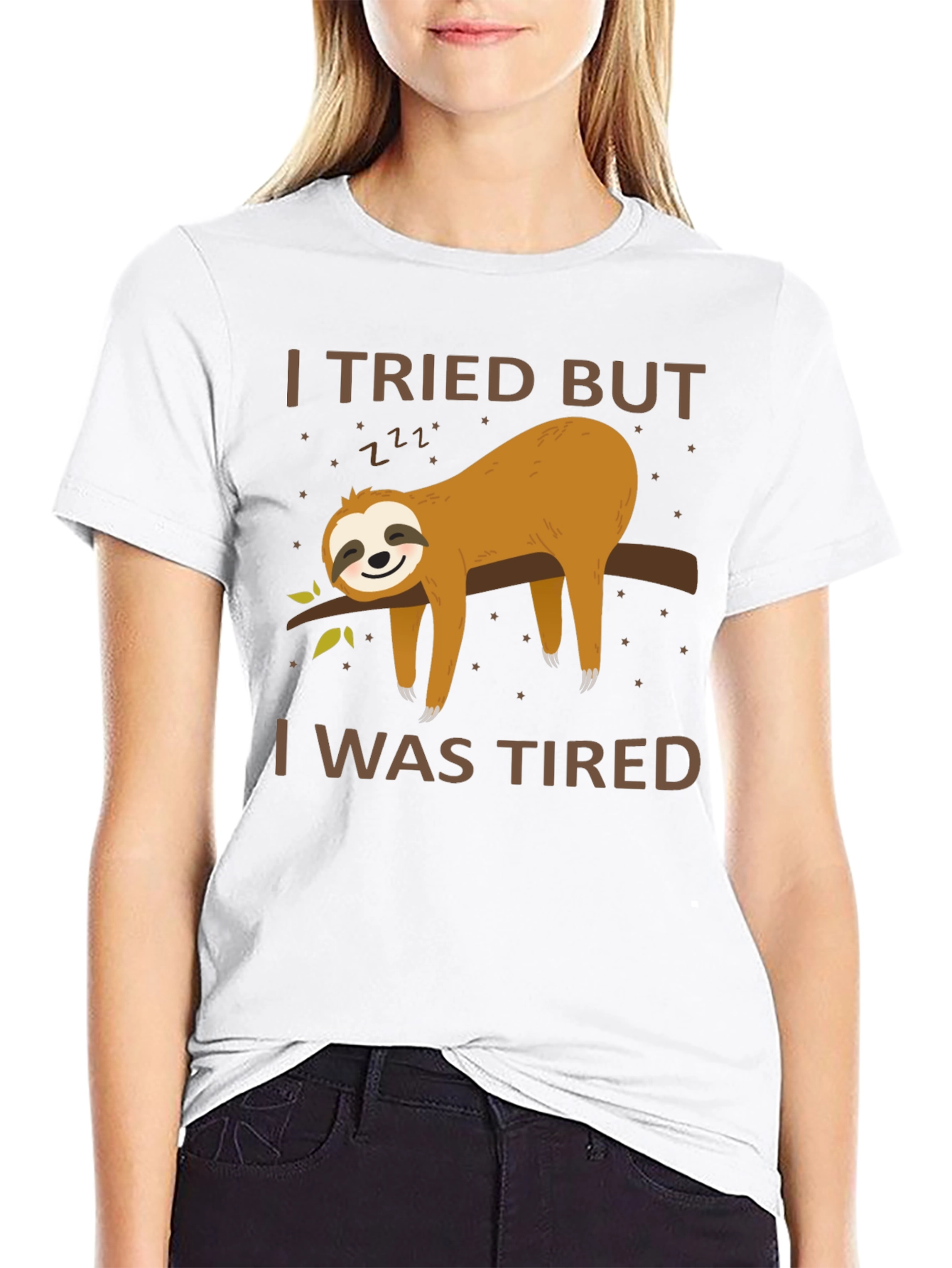 Black I Tried But I Was Tired Sloth T-Shirt view 9