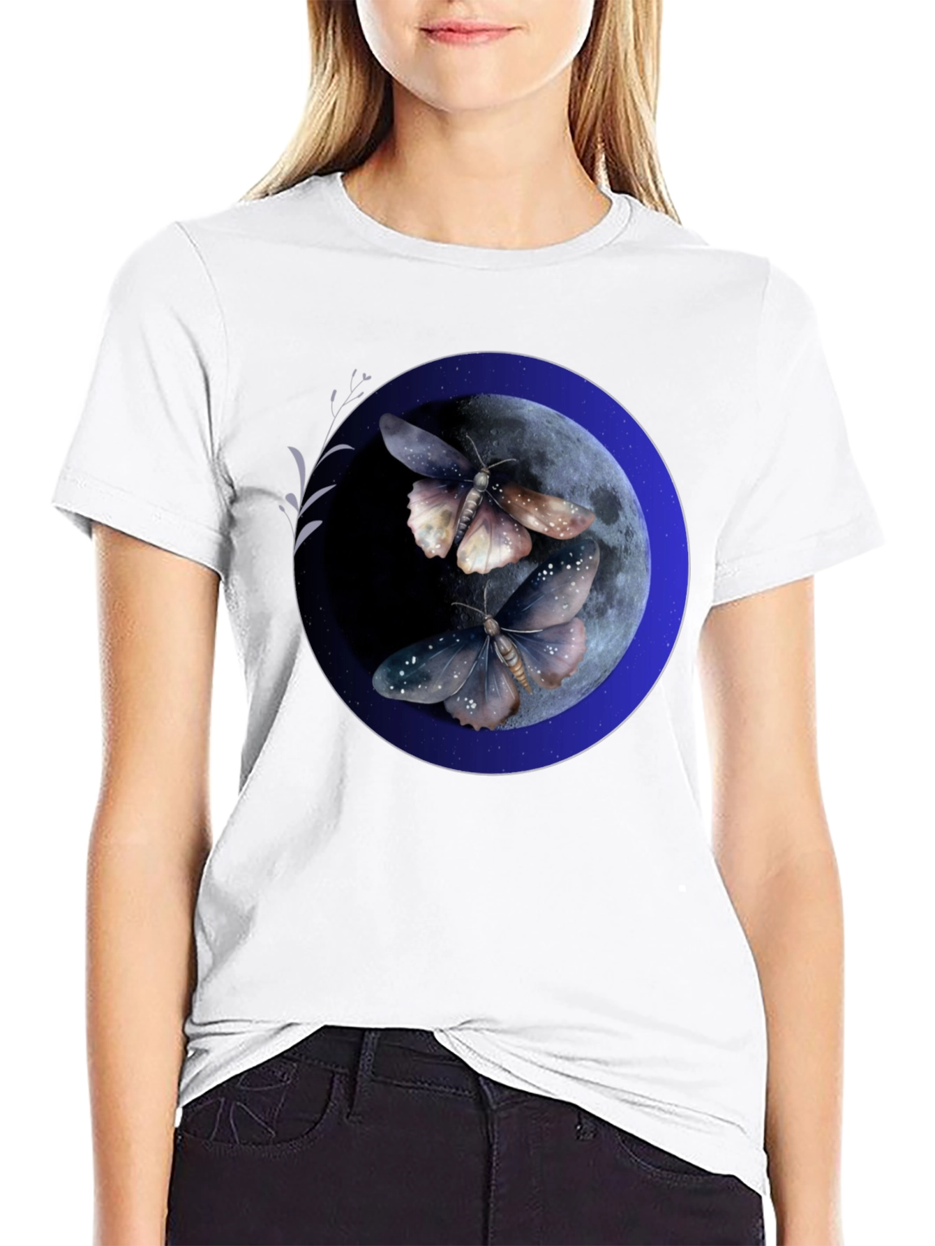 Black Moonlit Moth Graphic Tee - Black Cotton Blend view 9