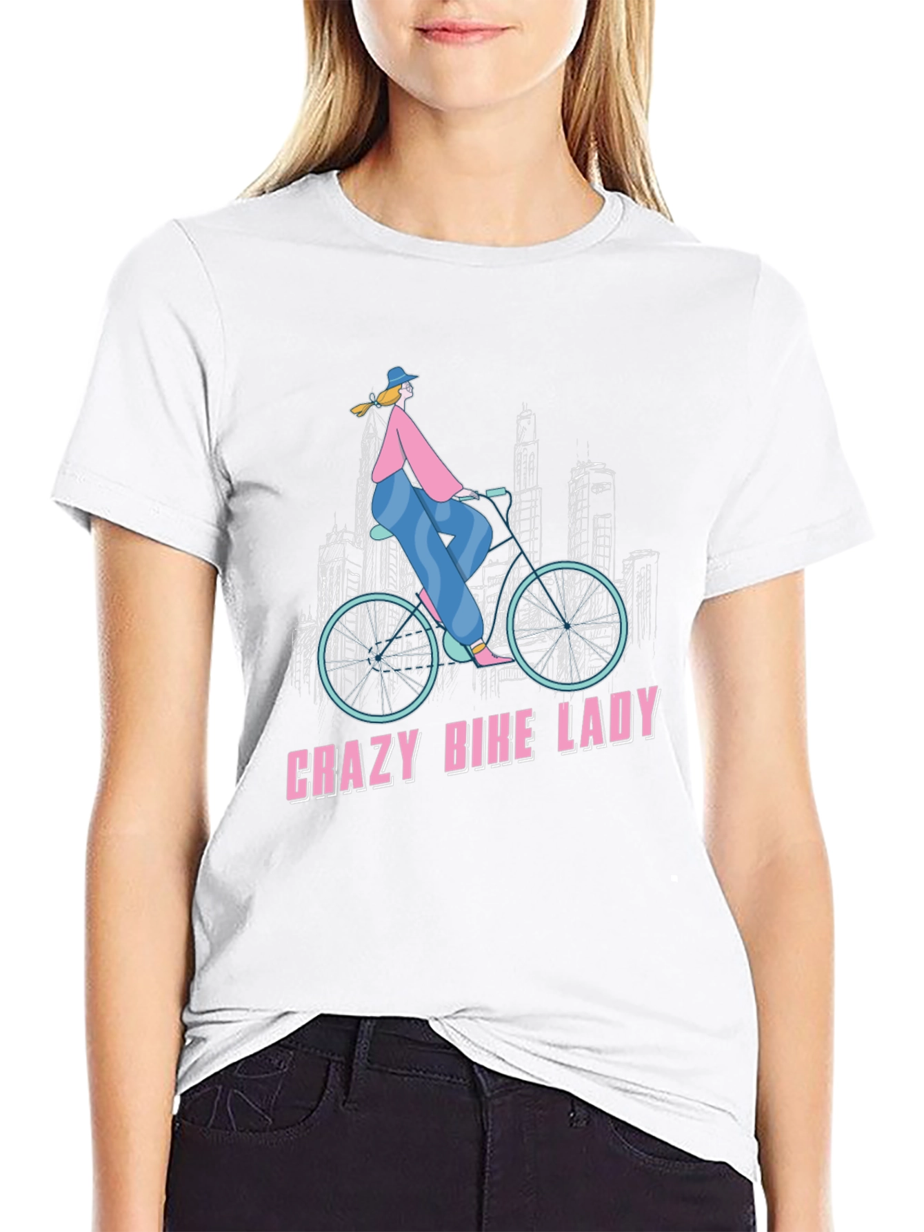 Black Crazy Bike Lady Graphic Tee - Black Cotton T-Shirt view 9