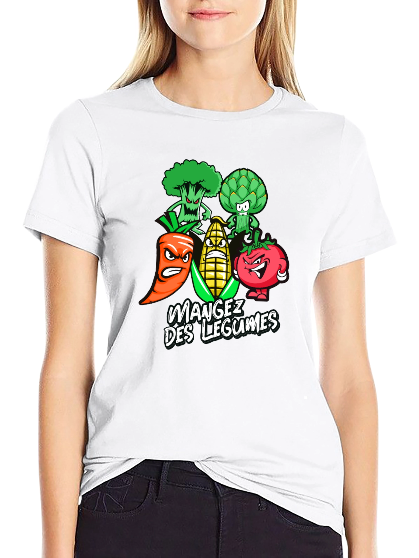 Black Eat Your Vegetables T-Shirt - Funny Cartoon Veggies Tee view 9