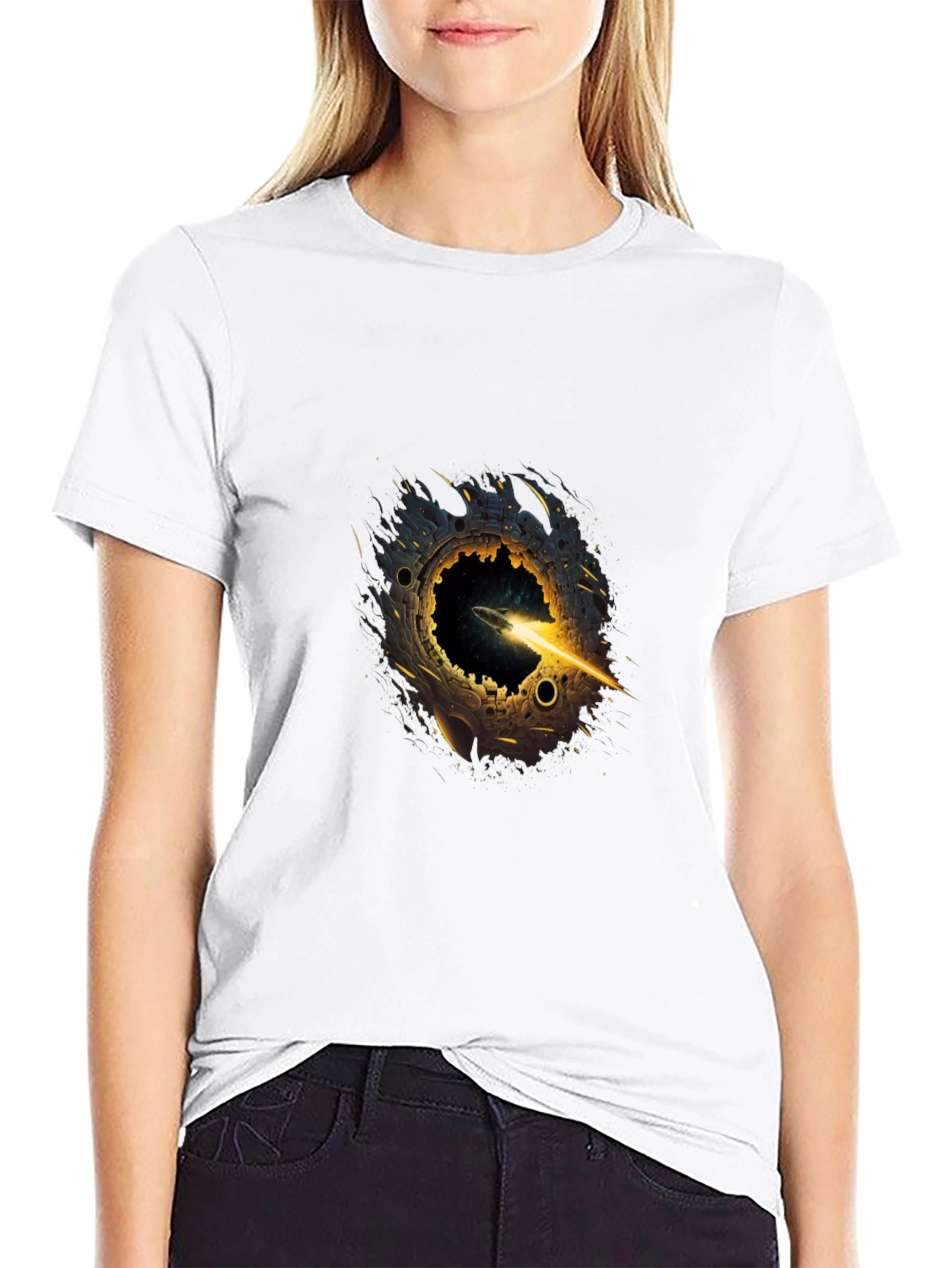 Black Black T-Shirt with Sci-Fi Portal Graphic view 9