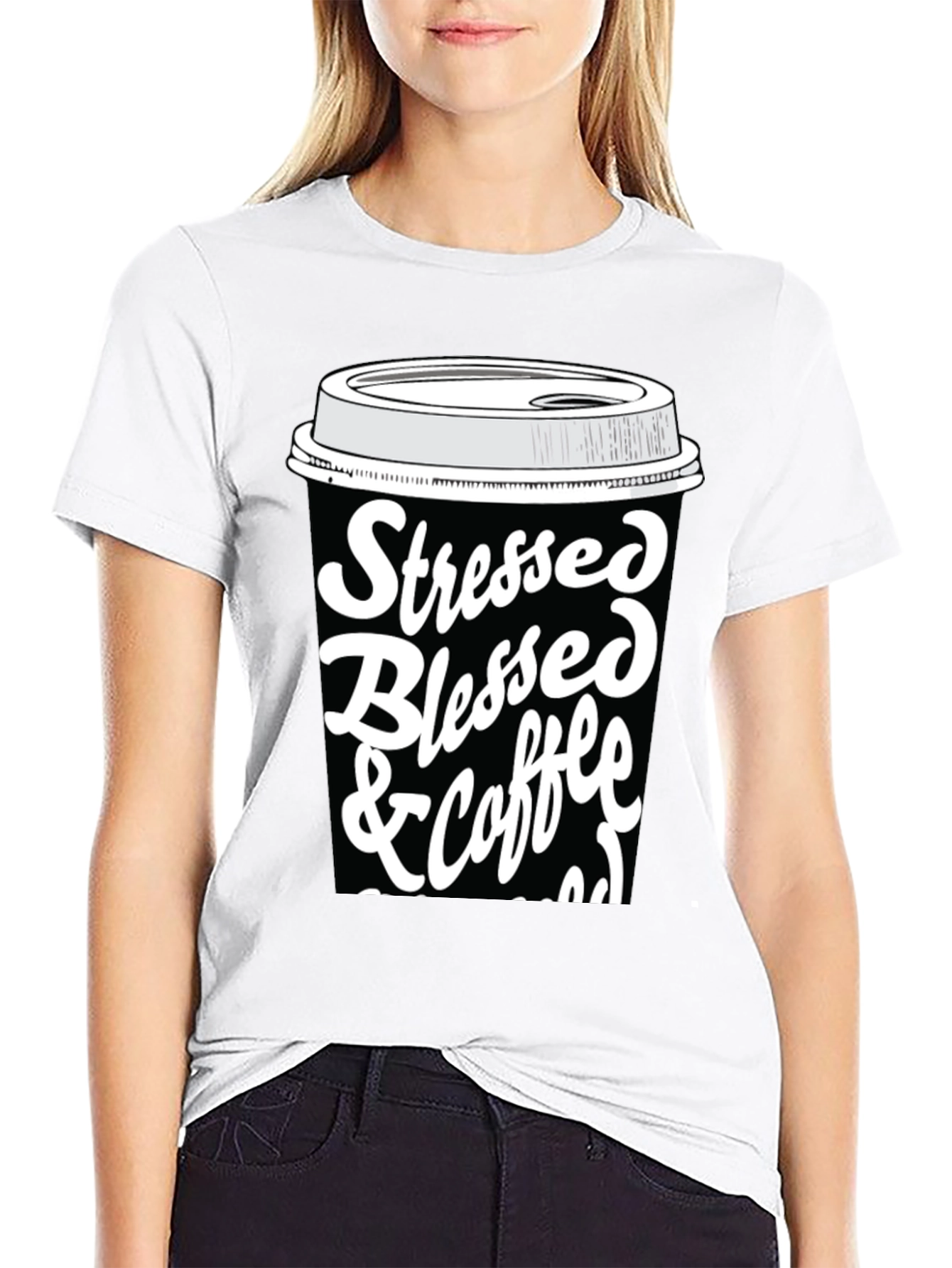 Black Stressed Blessed & Coffee Obsessed T-Shirt view 9