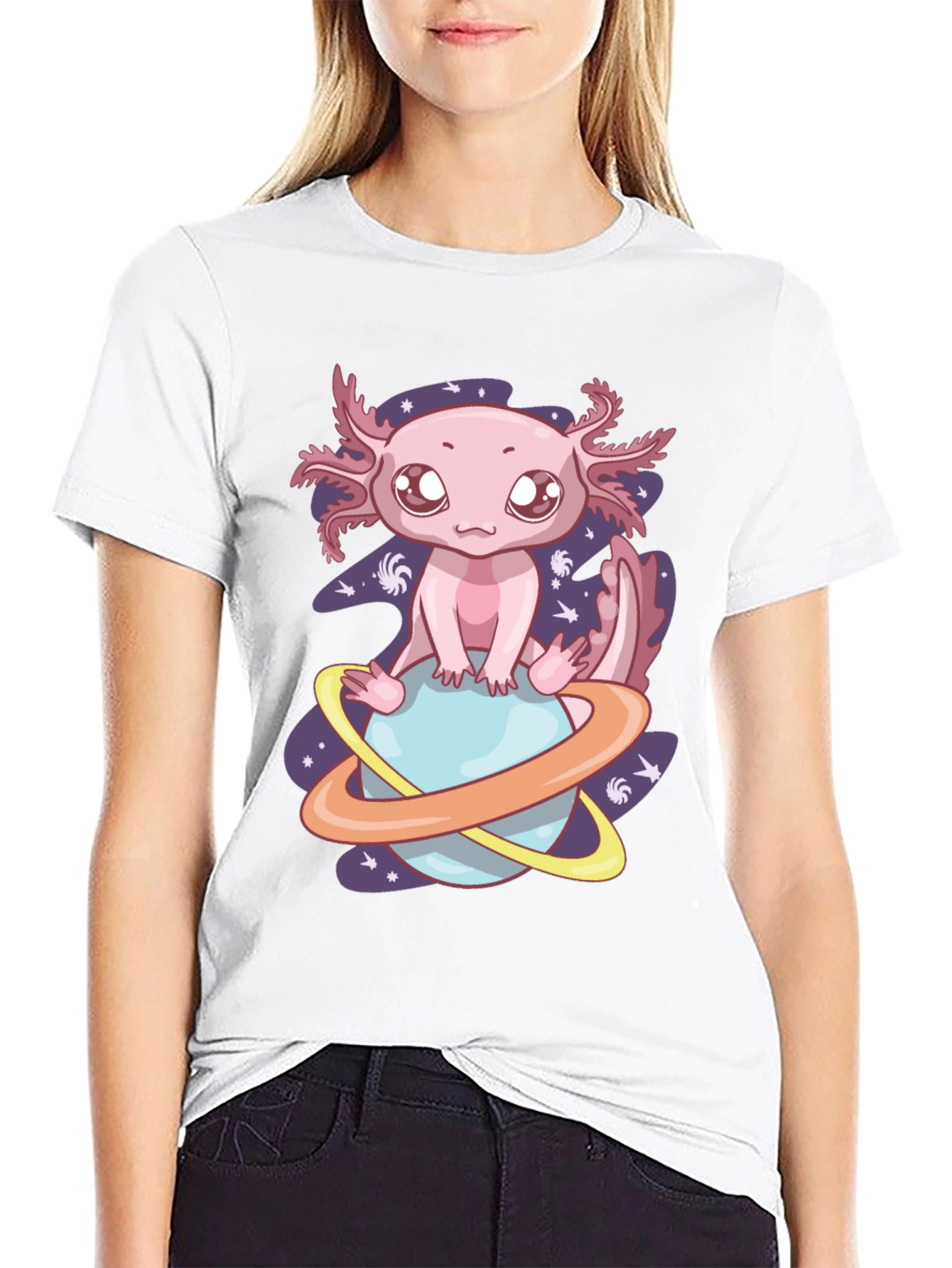 Black Axolotl Planet Graphic Tee - Cute & Unique Design view 9
