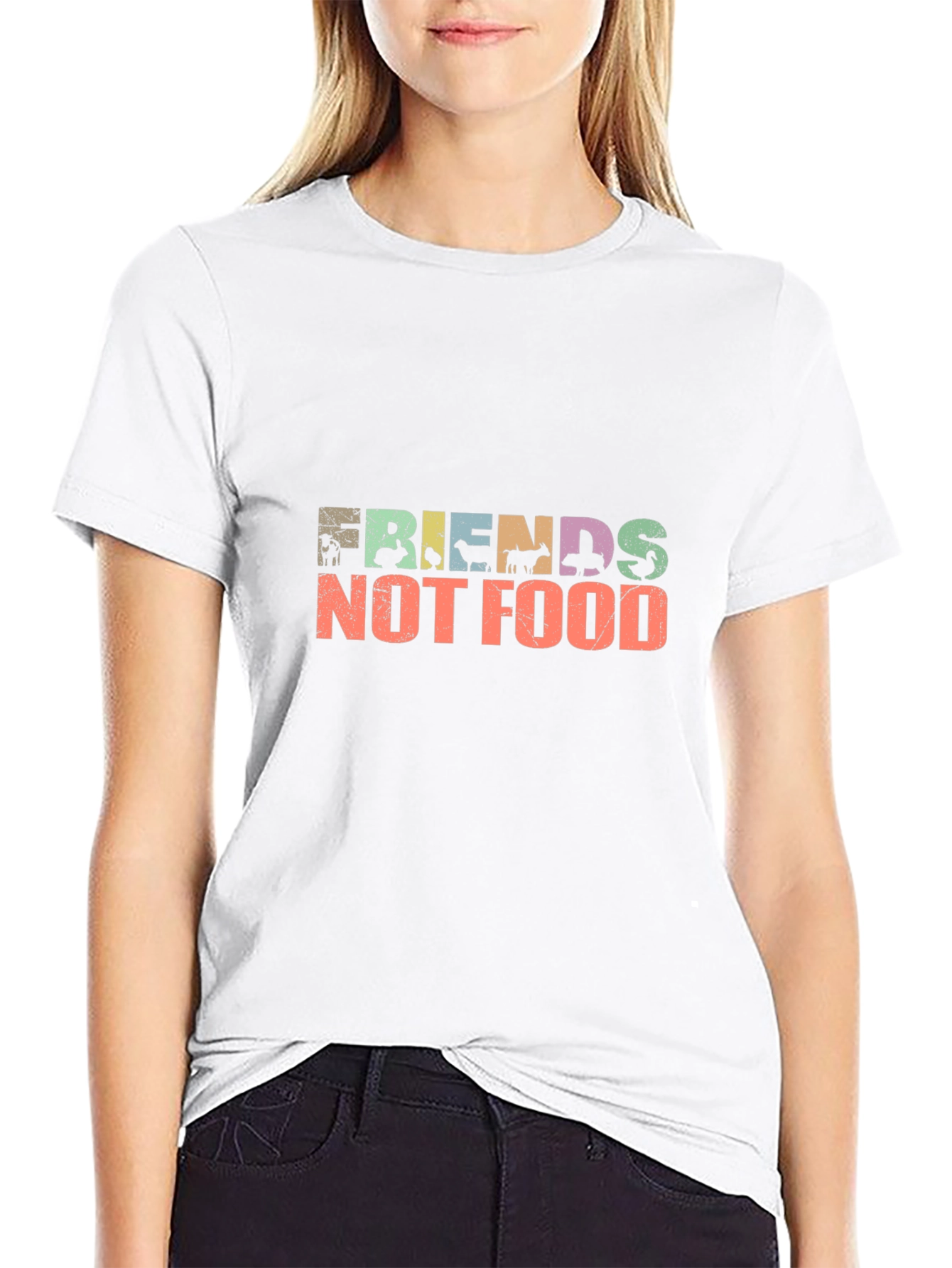 Black Friends Not Food T-Shirt Vegan Animal Lover view 9