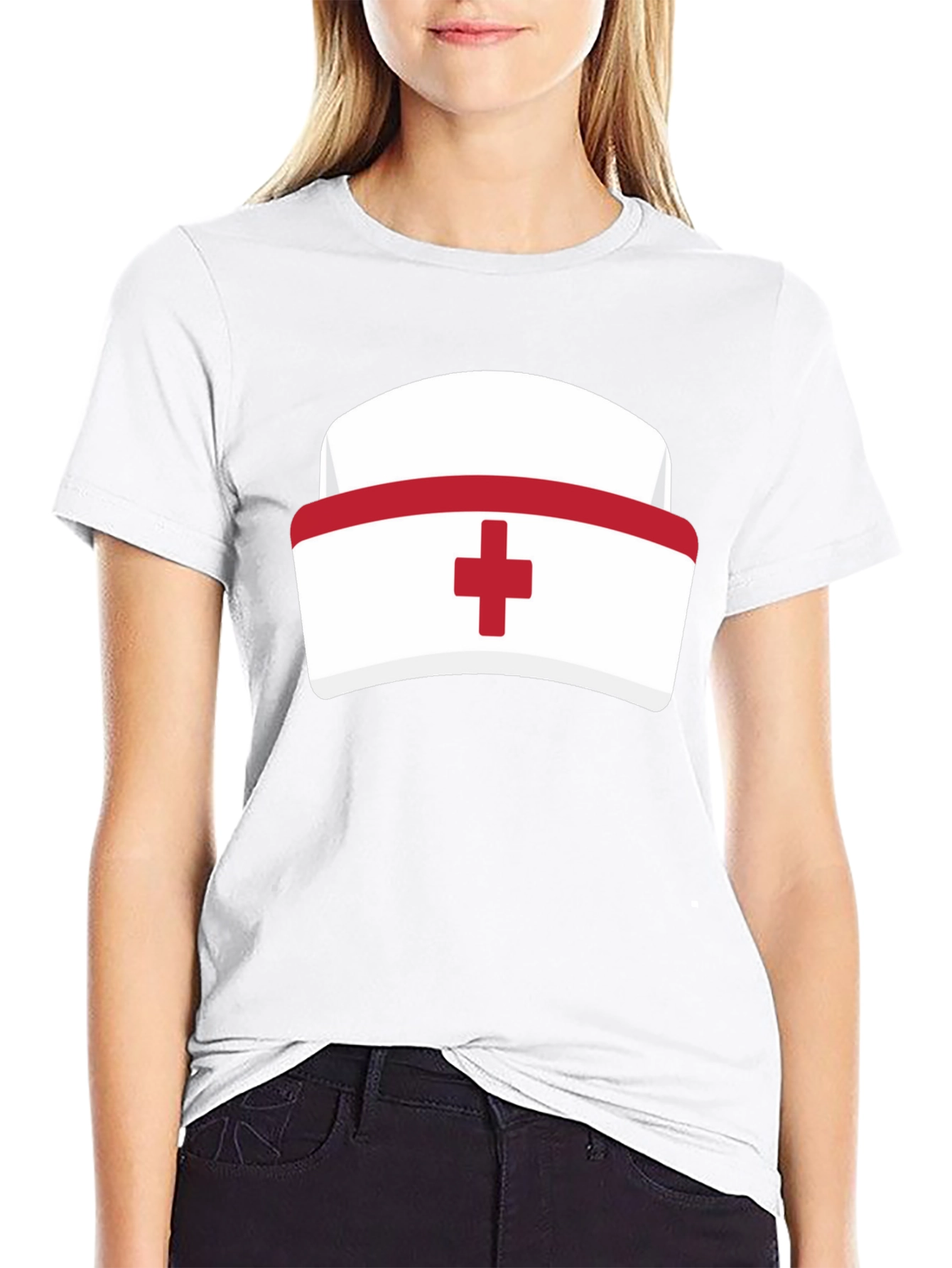 Black Nurse Hat Graphic T-Shirt - Black Cotton Tee view 9