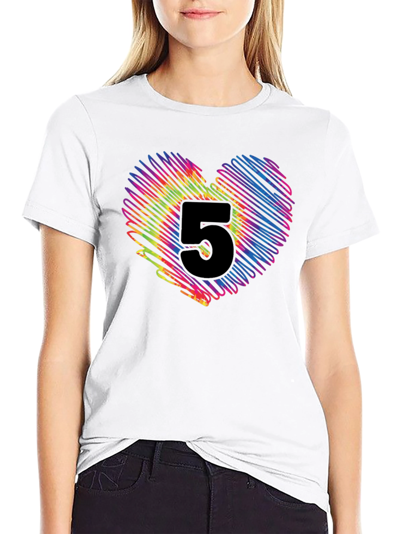 Black Number Five Heart Graphic T-Shirt view 9