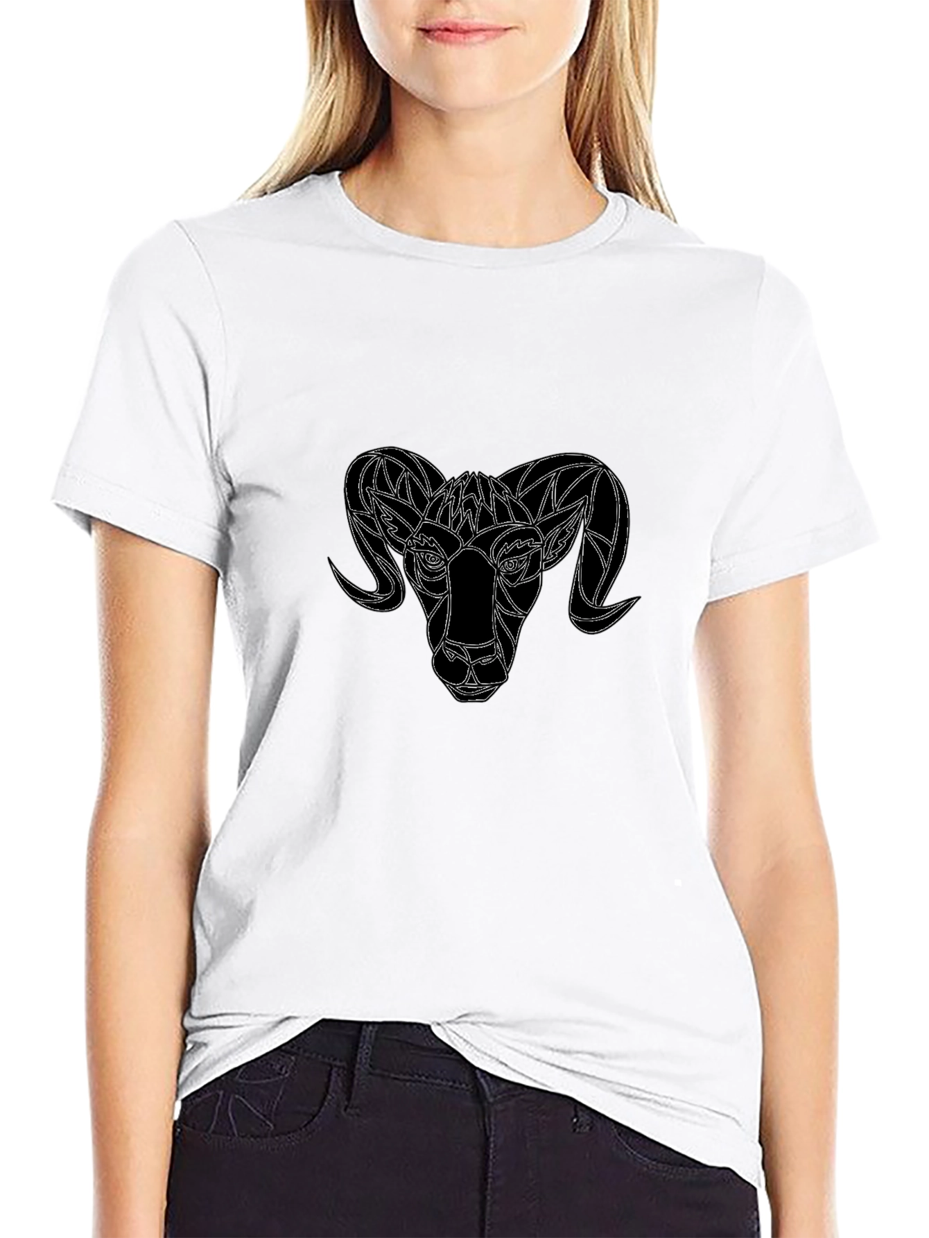 Black Geometric Ram Head Graphic Black T-Shirt view 9
