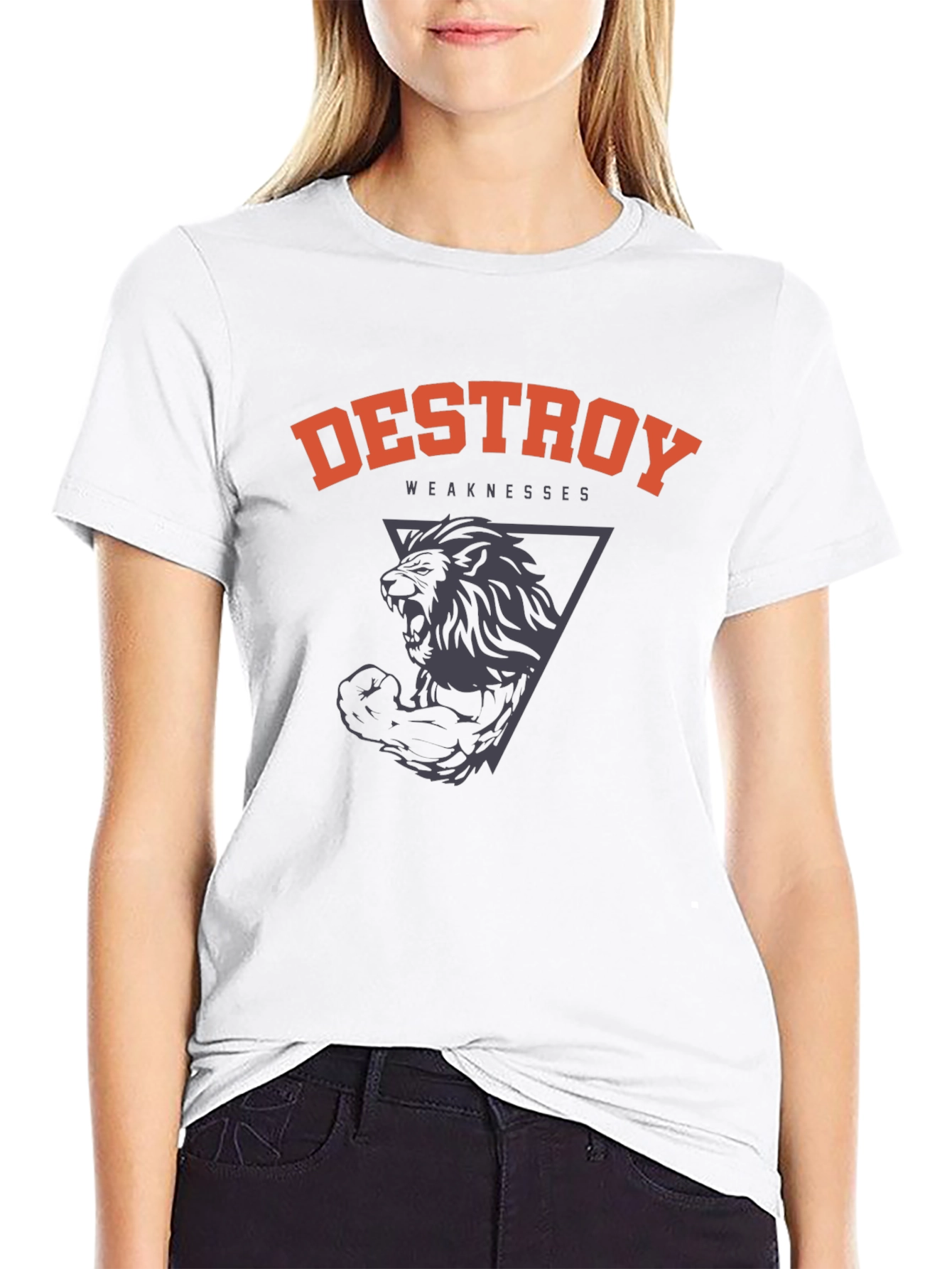 Black Destroy Weaknesses Lion Graphic T-Shirt - Black view 9