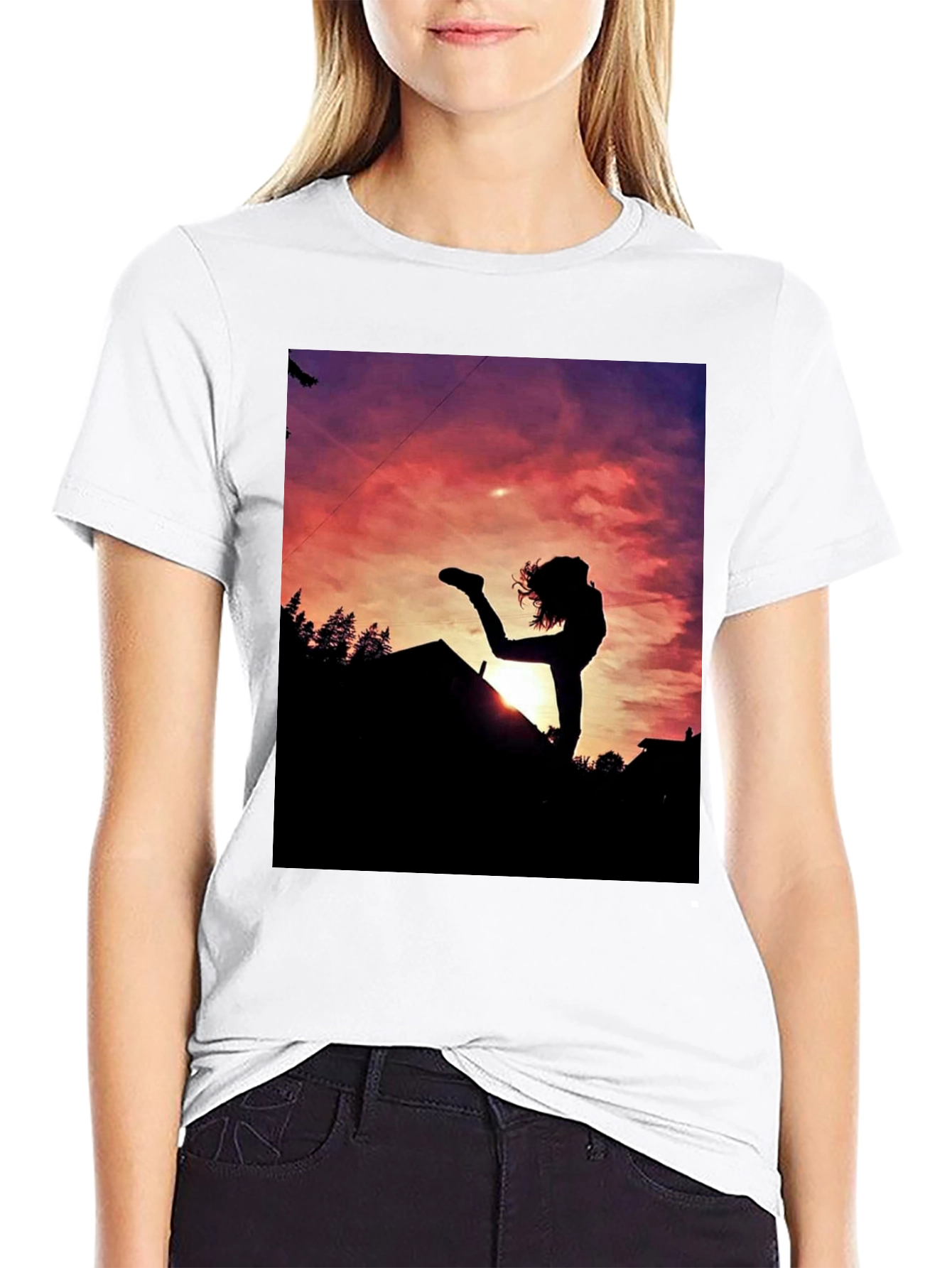 Black Silhouette Sunset Graphic Tee - Black Cotton Blend view 9