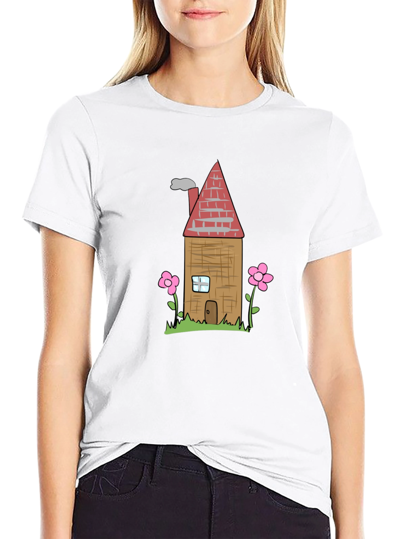 Black Cartoon House Graphic T-Shirt - Black view 9