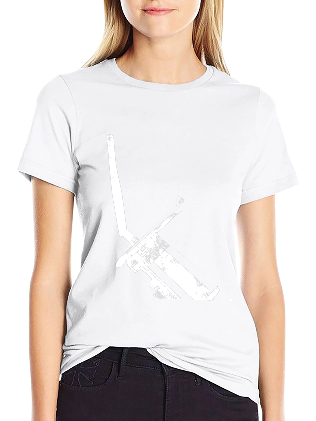 Black Graphic Tee: Minimalist White Pickaxe Print - Black Cotton T-Shirt view 9