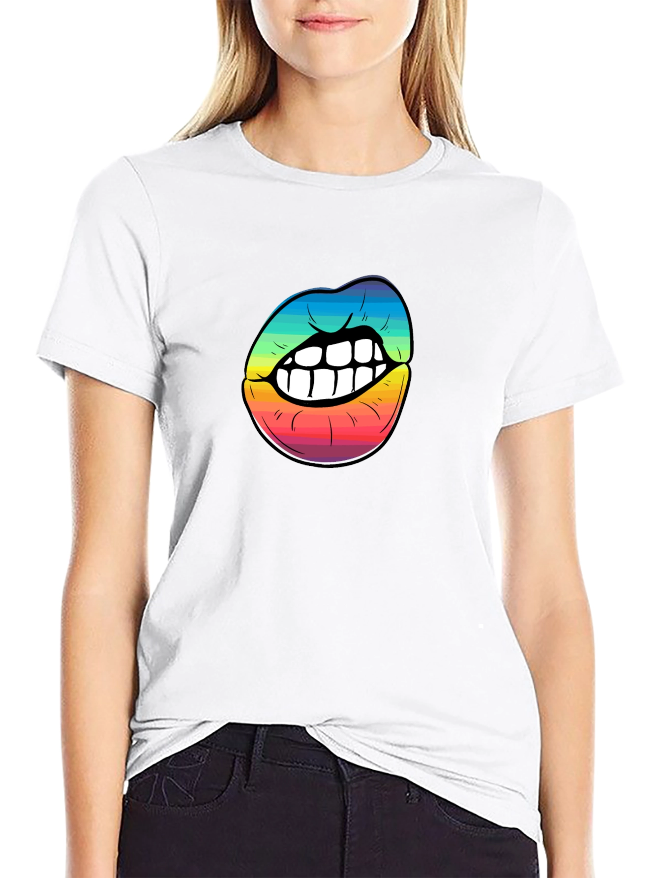Black Rainbow Lips Graphic Black T-Shirt view 9