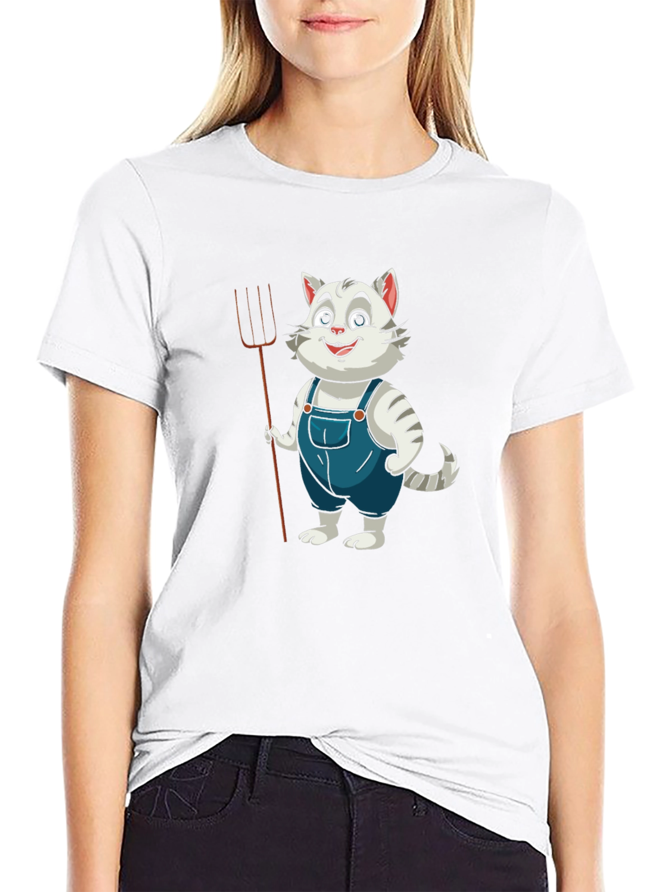 Black Cartoon Cat Farmer Black T-Shirt view 9