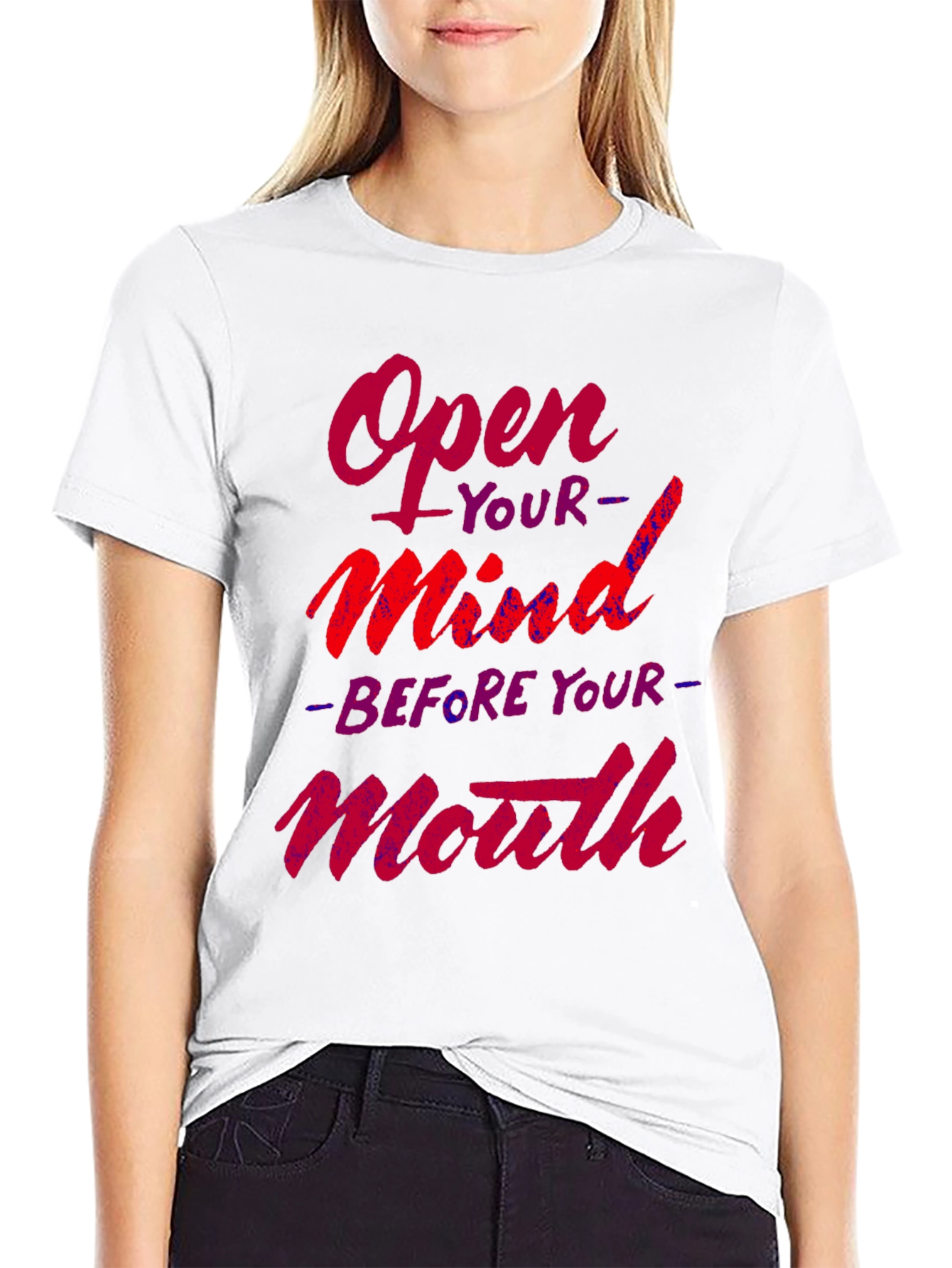 Black Open Mind Graphic Tee - Inspiring Slogan T-Shirt view 9