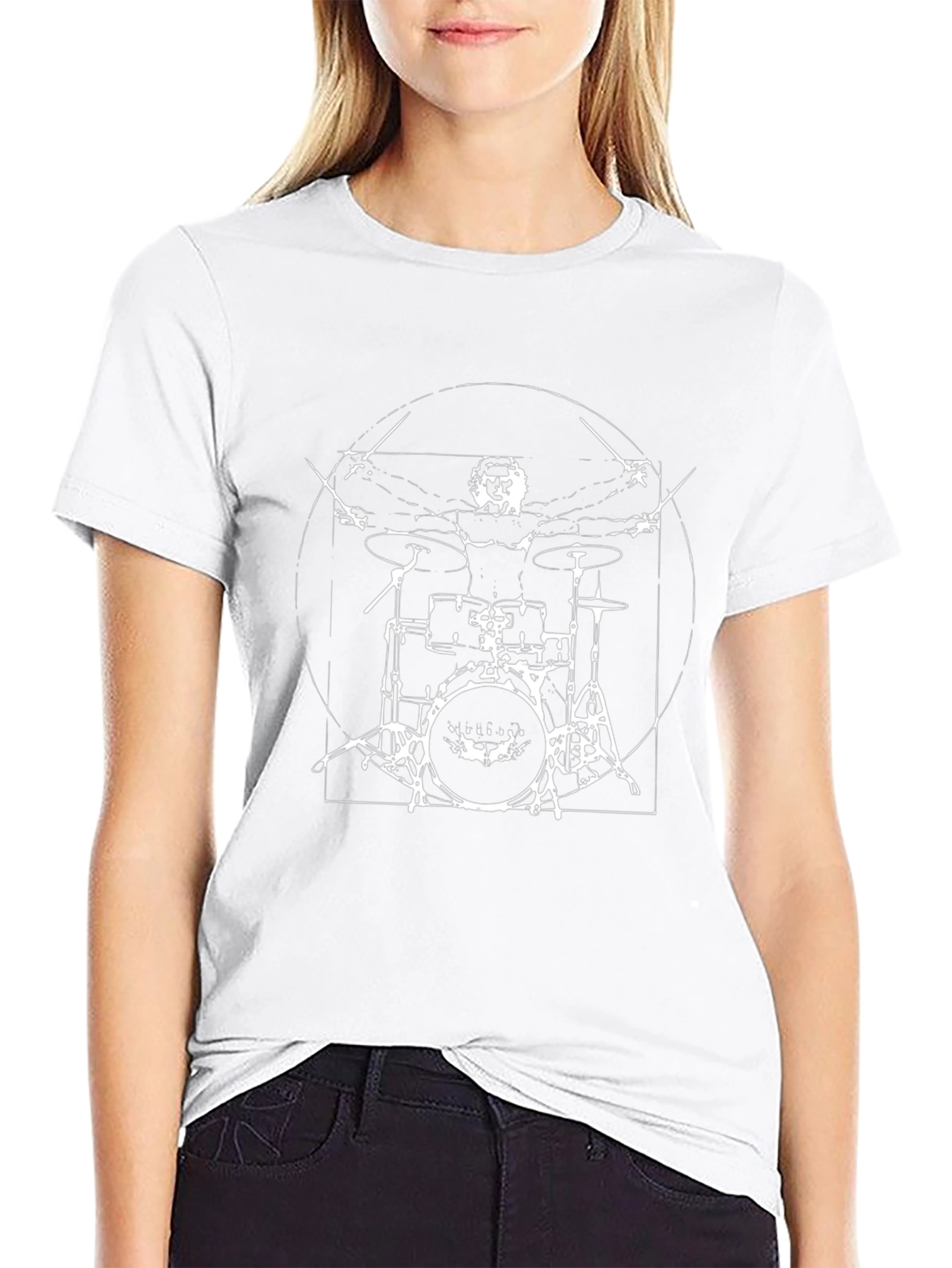 Black Drummer Vitruvian Man T-Shirt - Black Cotton Tee view 9