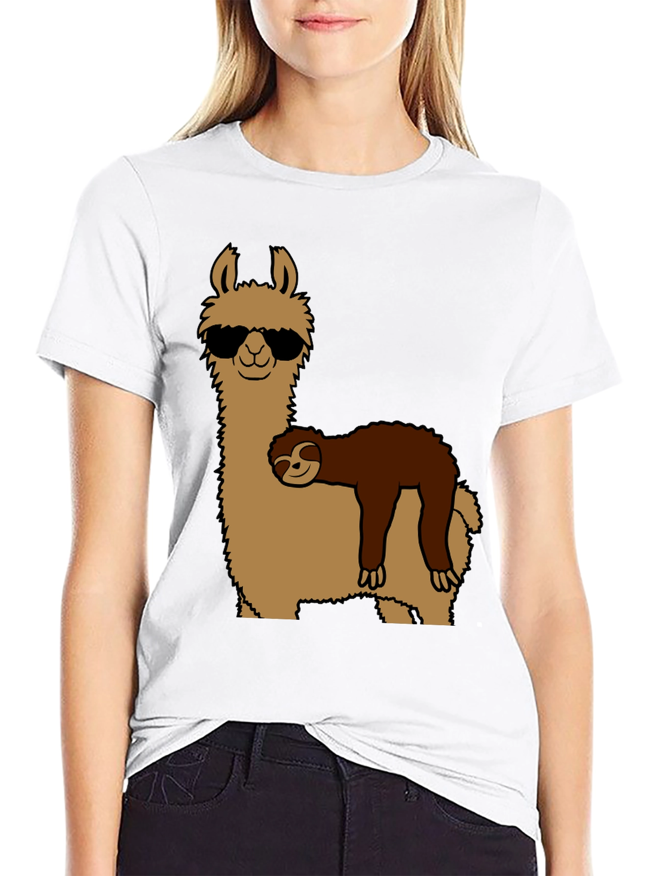 Black Cool Llama & Sloth Graphic T-Shirt view 9