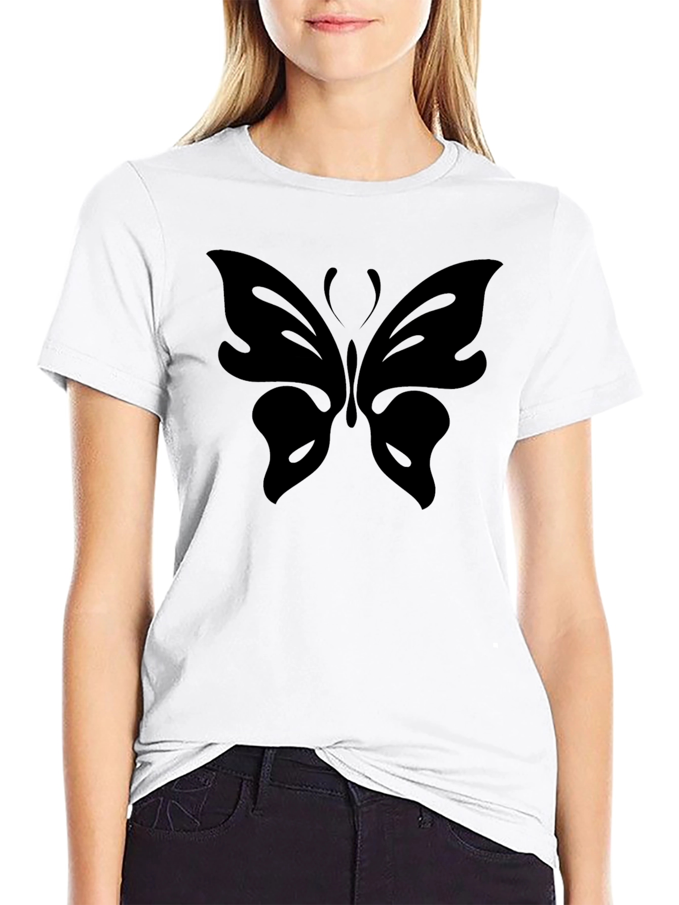 Black Butterfly Graphic Tee - Sleek Black Cotton T-Shirt view 9