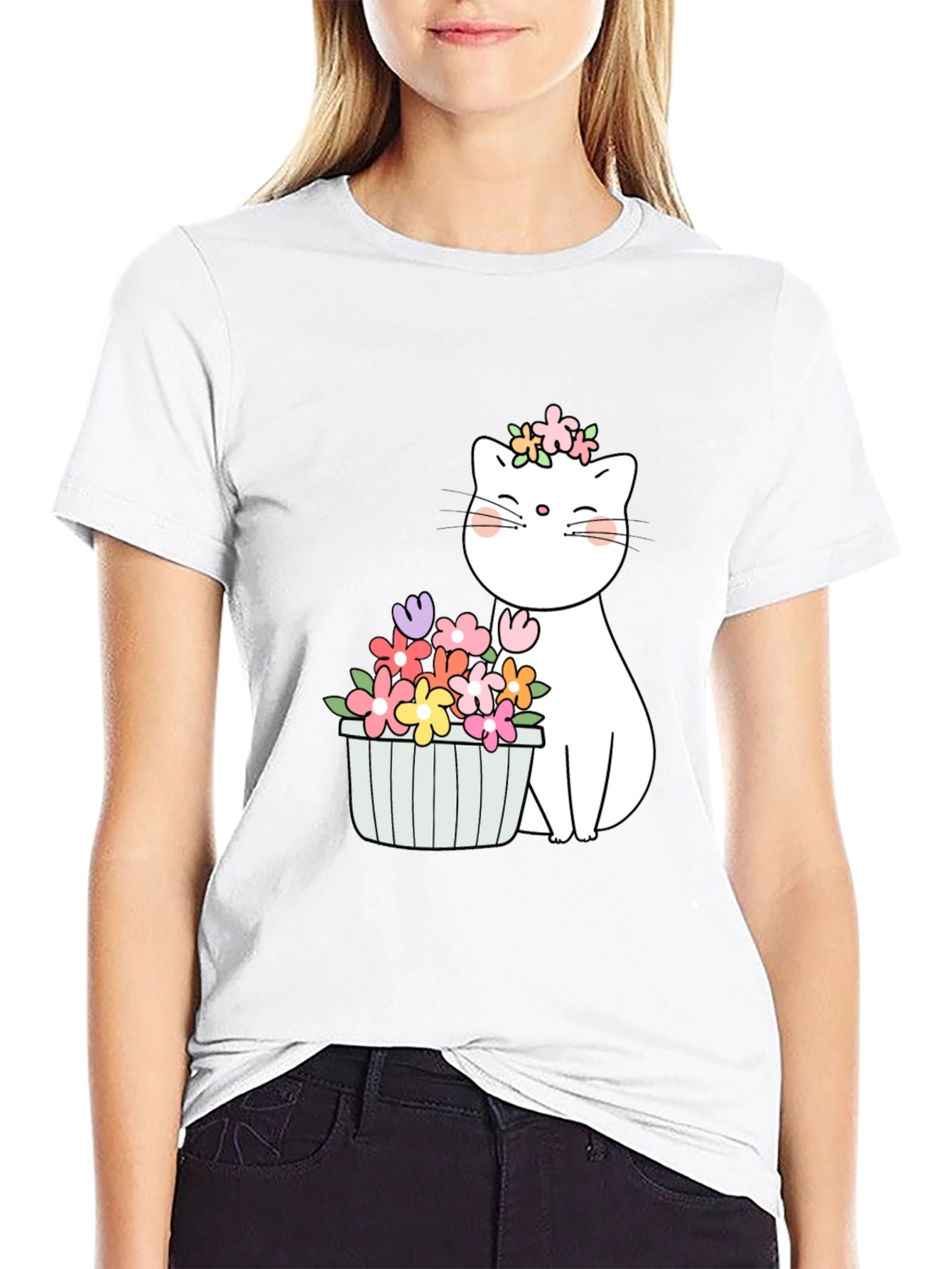 Black Floral Cat Graphic T-Shirt view 9