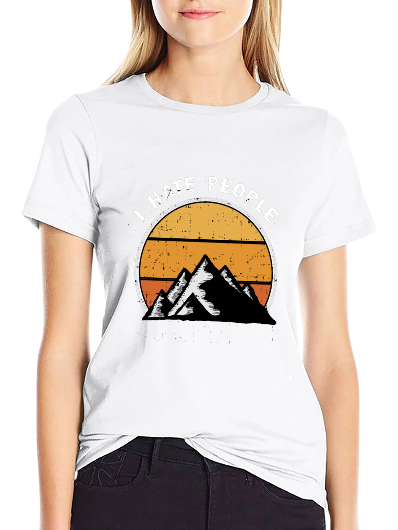 Black I Hate People Mountain Sunset Graphic Tee view 9