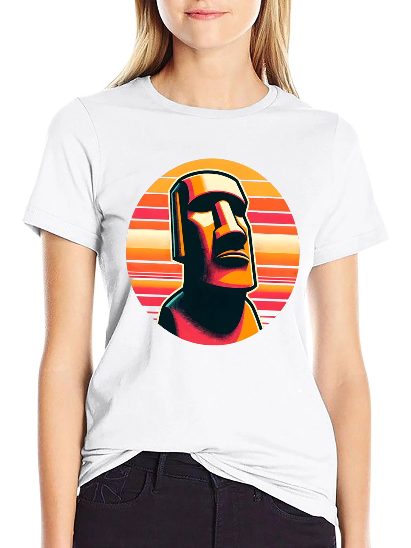 Black Moai Statue Graphic Tee - Retro Style view 9