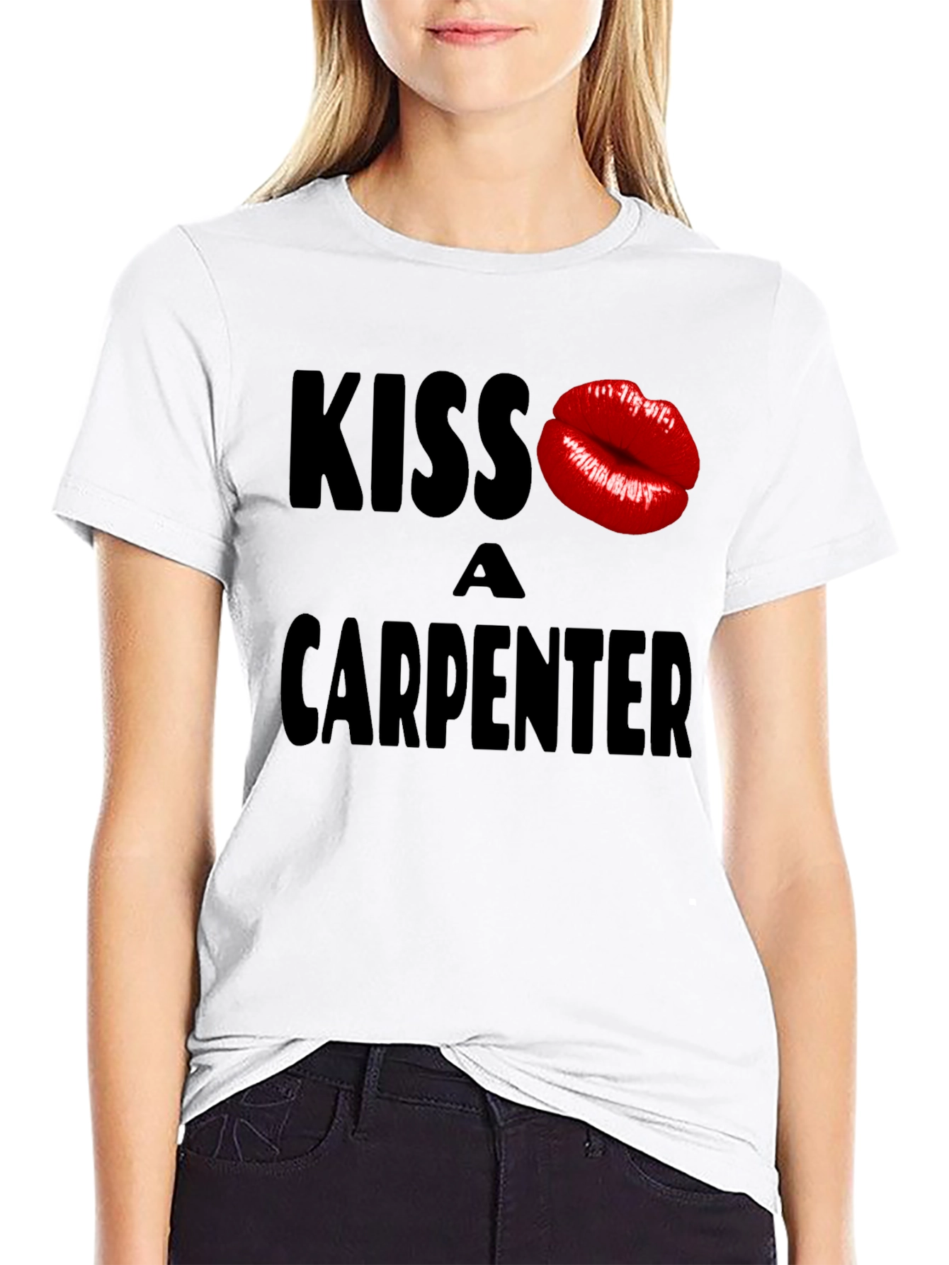 Black Kiss a Carpenter Graphic T-Shirt - Novelty Crew Neck Tee view 9