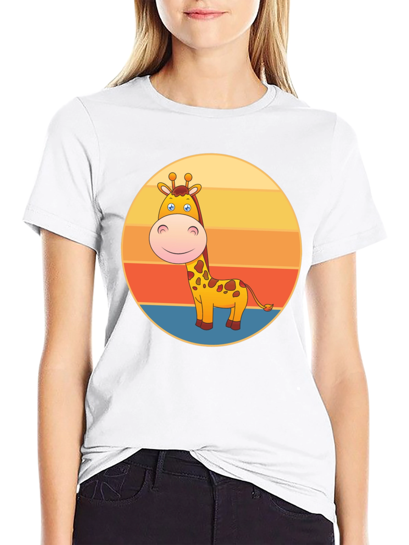 Black Giraffe Sunset Graphic Tee - Fun Animal T-Shirt view 9