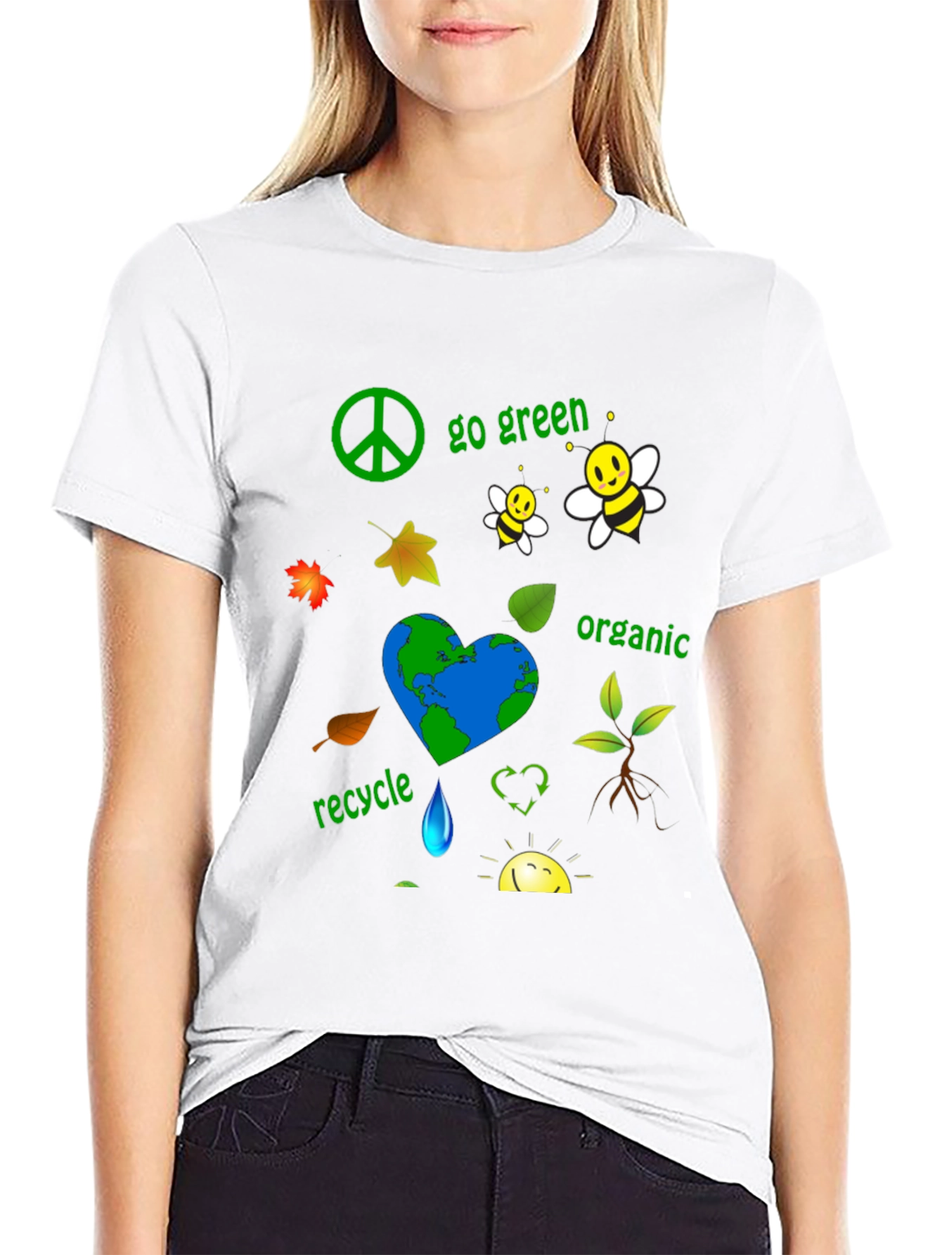Black Eco-Friendly Go Green Organic Graphic T-Shirt view 9