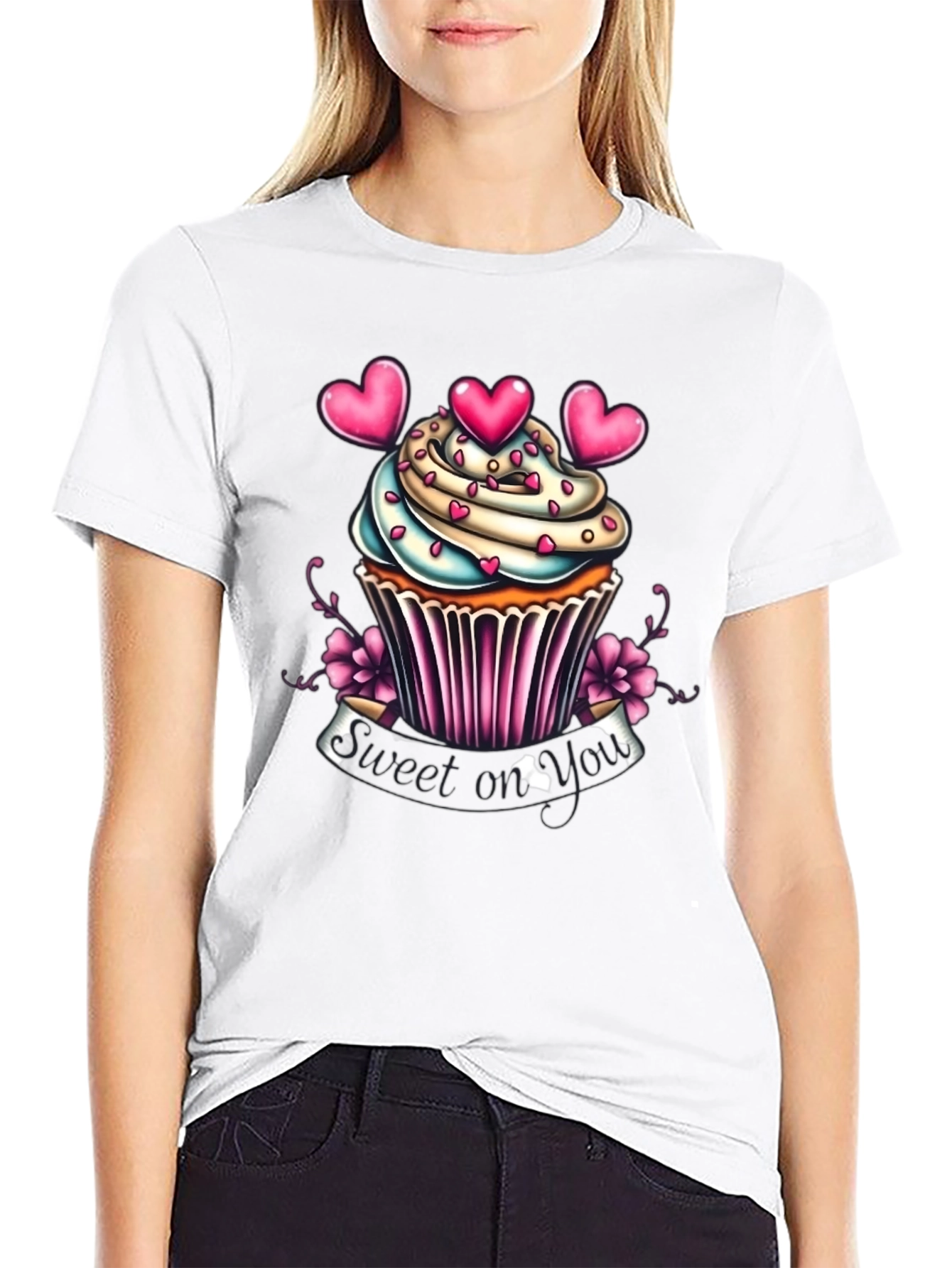 Black Sweet On You Cupcake Graphic T-Shirt view 9