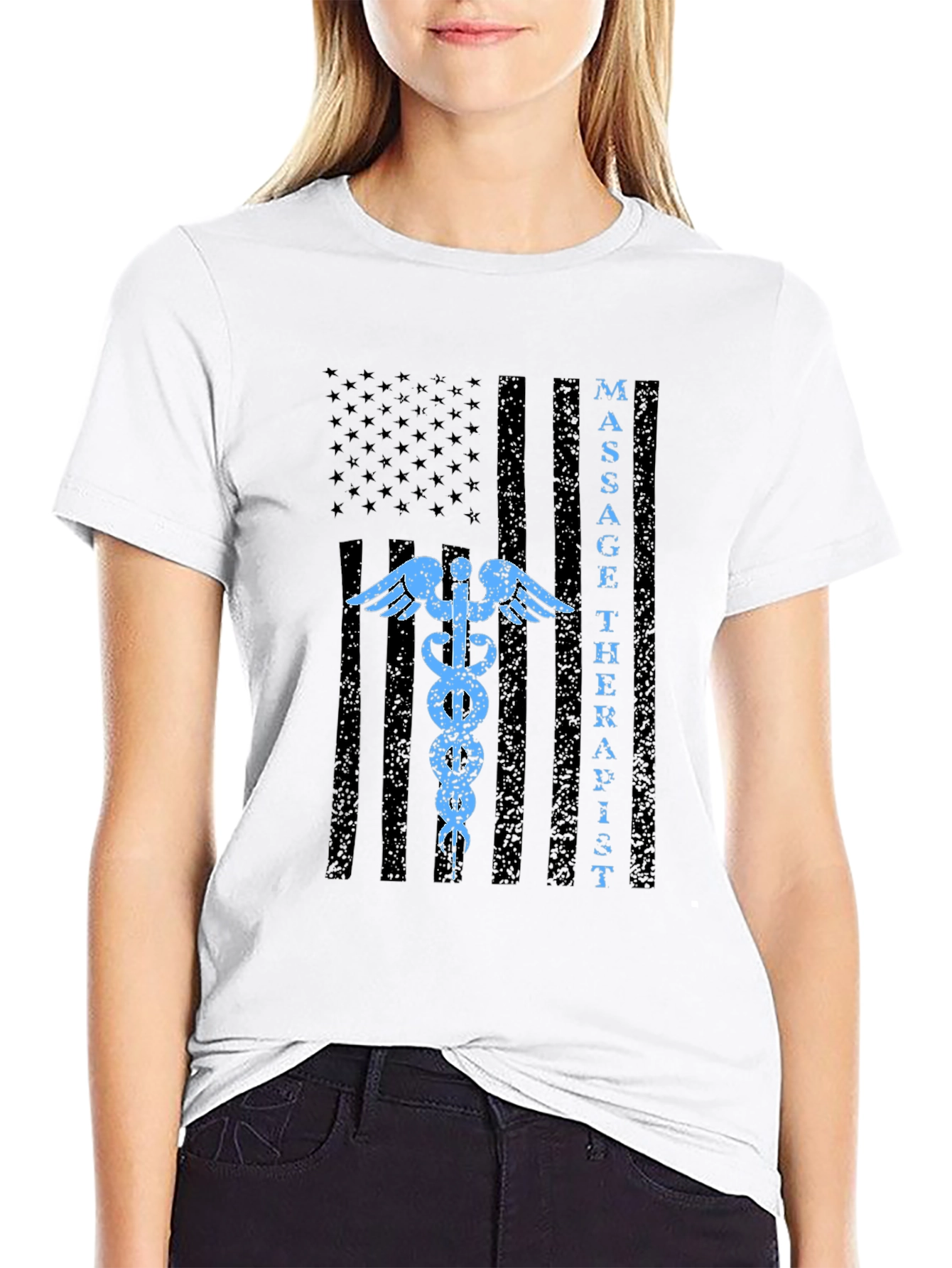 Black Massage Therapist American Flag T-Shirt view 9