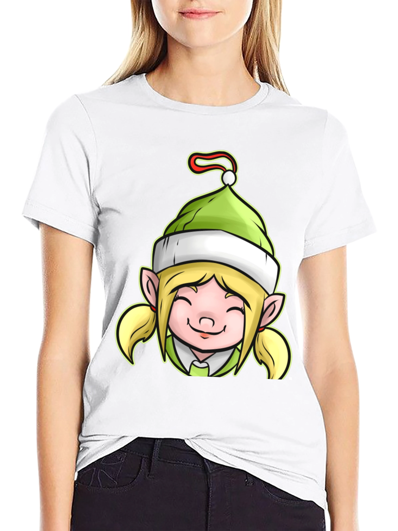 Black Festive Elf Girl Graphic Tee view 9
