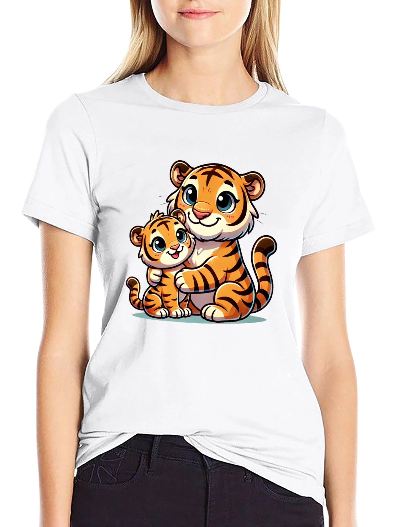 Black Cute Tiger Family Black T-Shirt view 9