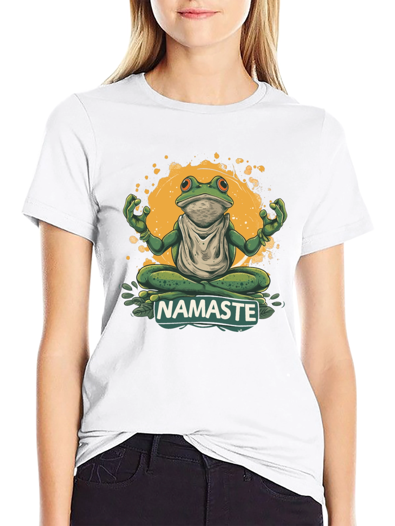 Black Namaste Frog Graphic Tee - Zen Meditation Humor view 9