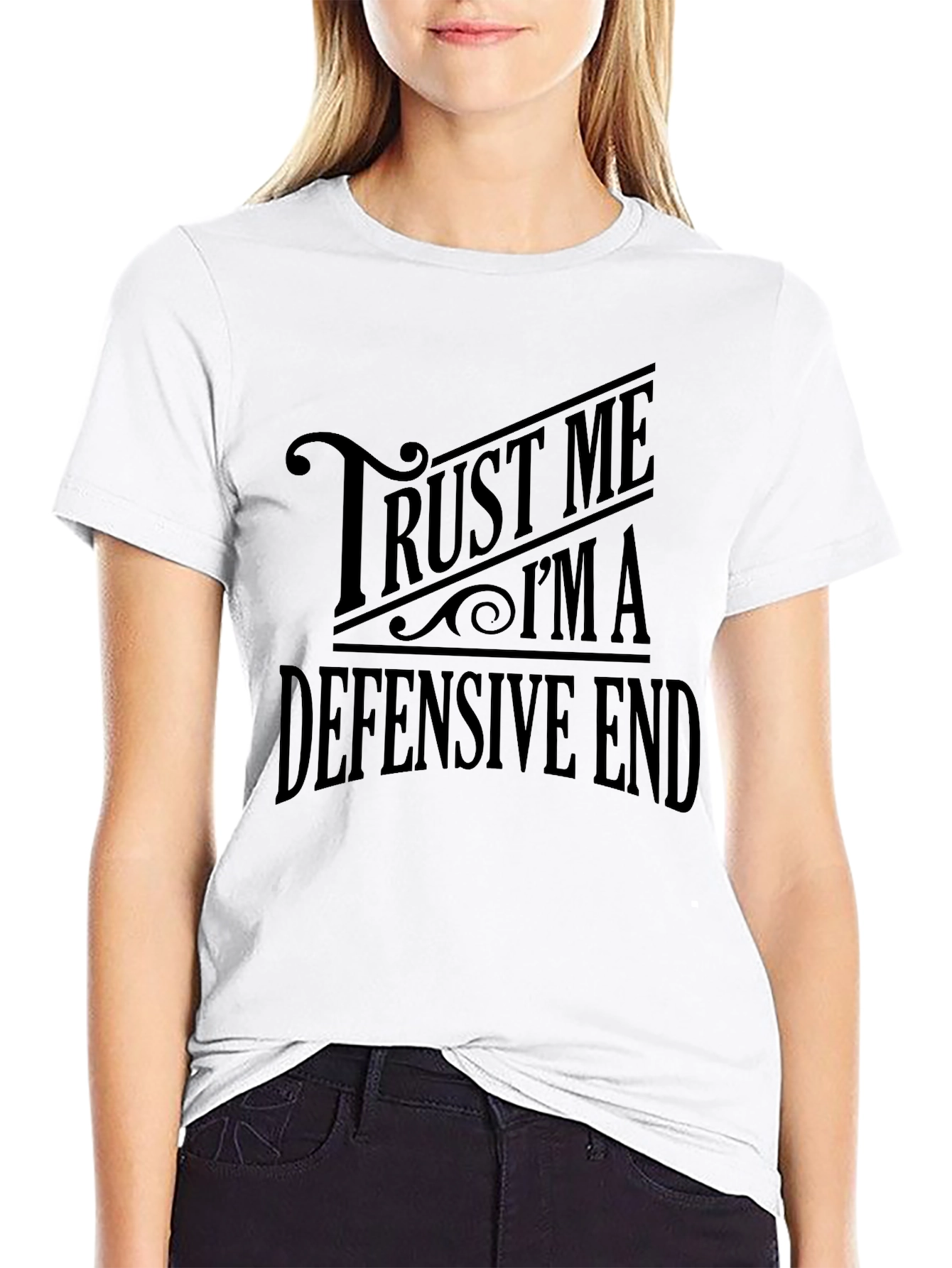 Black Trust Me I'm A Defensive End Black T-Shirt view 9