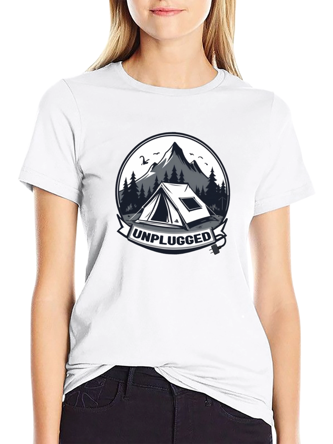 Black Unplugged Camping Graphic T-Shirt view 9