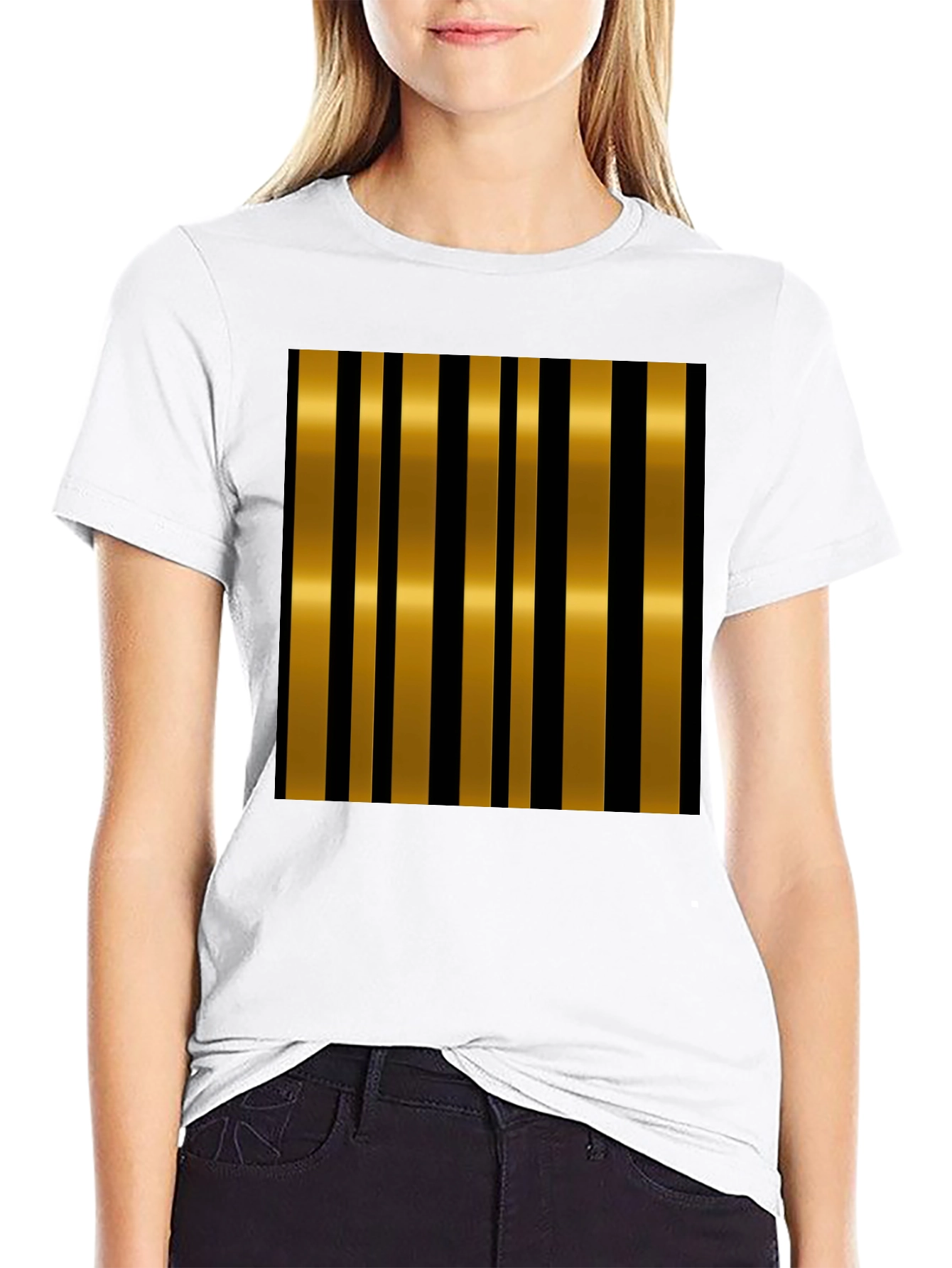 Black Striped Gold & Black Stylish T-Shirt view 9