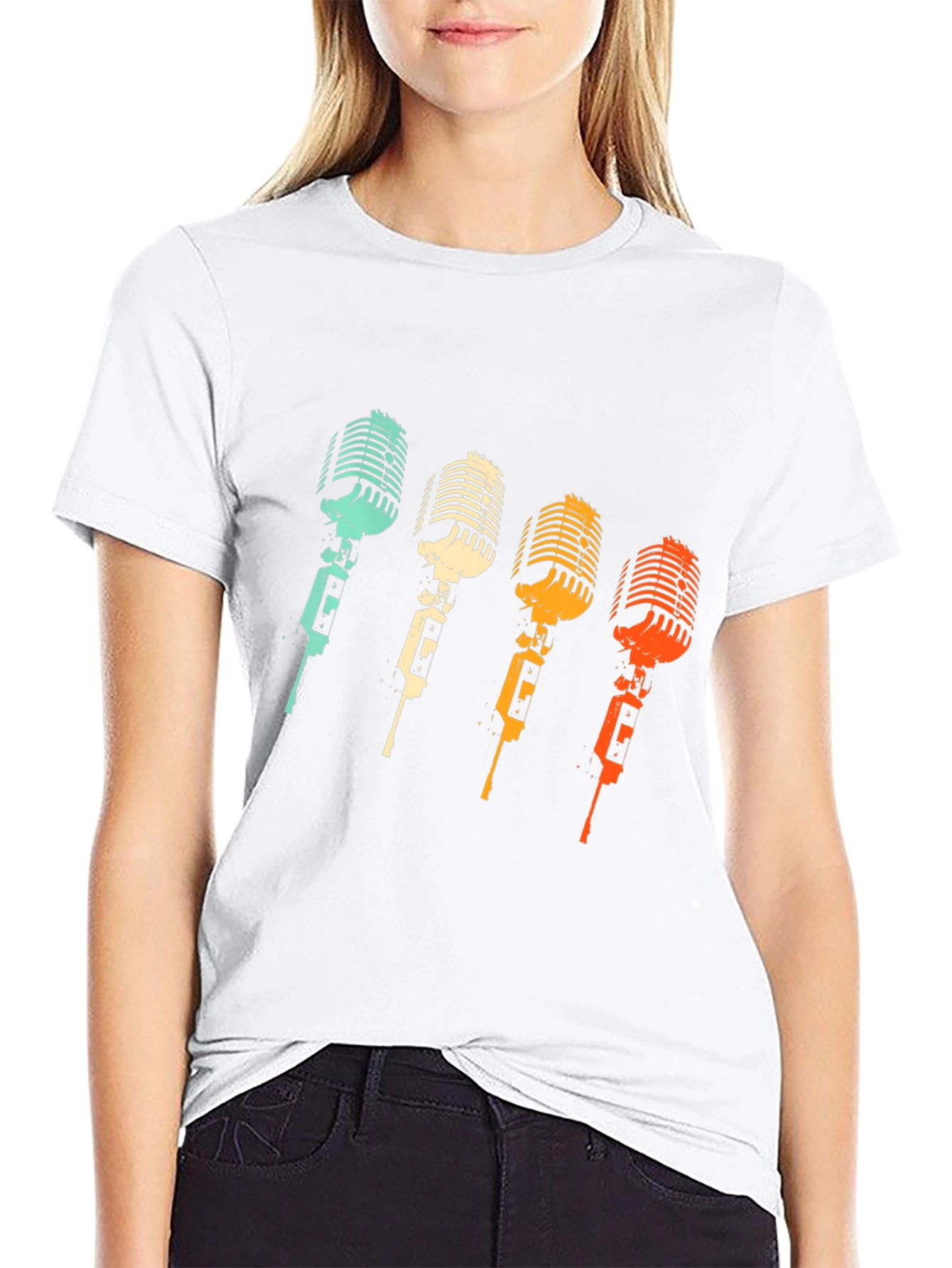 Black Retro Microphone T-Shirt - Vintage Music Lover Tee view 9