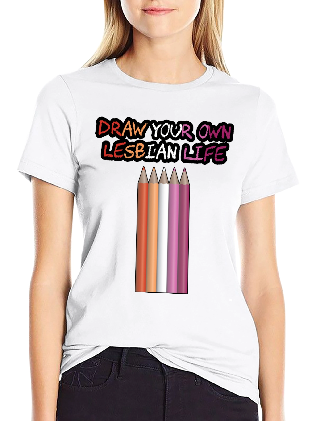 Black Draw Your Own Lesbian Life T-Shirt view 9