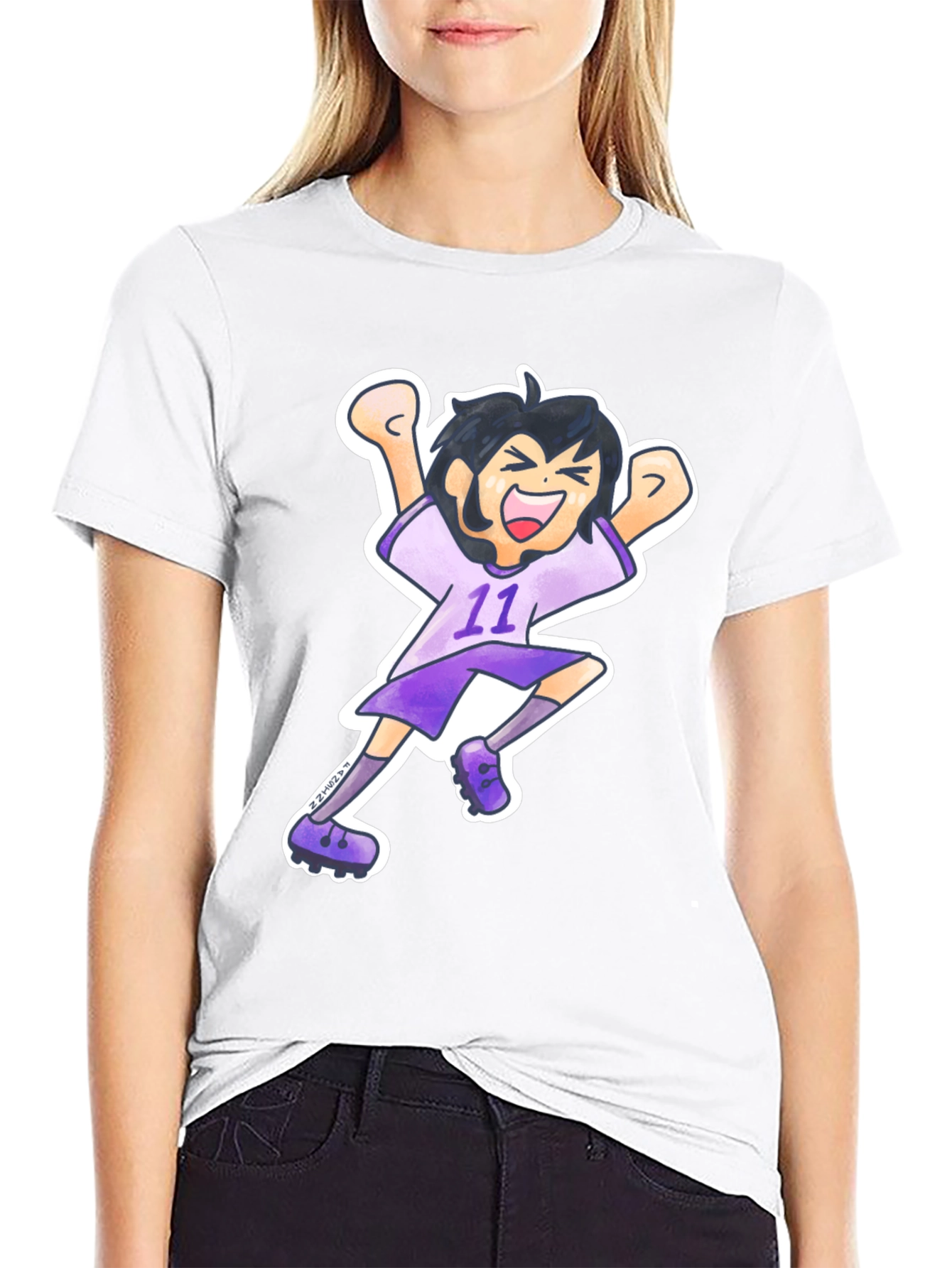 Black Cartoon Soccer Player Graphic Tee view 9