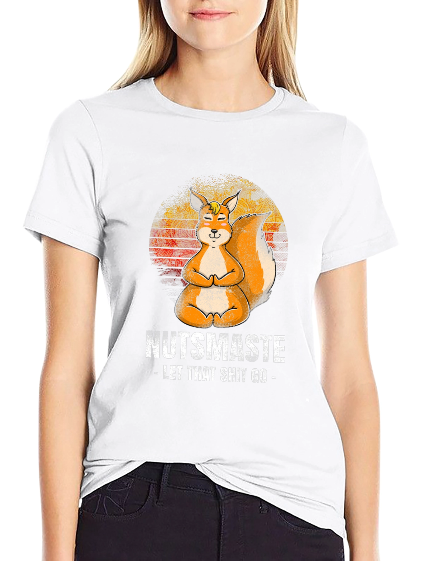 Black Nutsmaste Squirrel T-Shirt - Let That Shit Go - Yoga Squirrel view 9